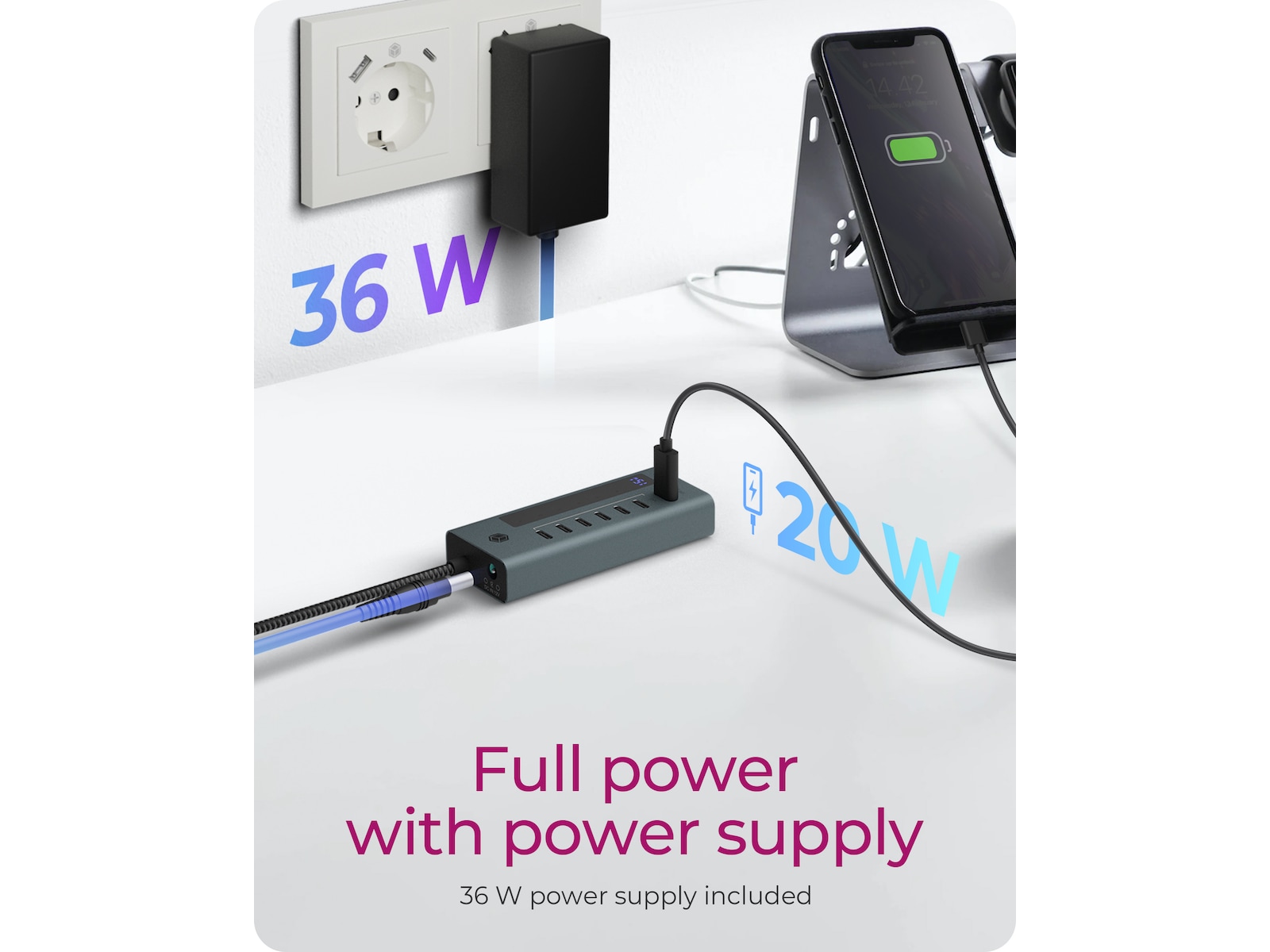 ICY BOX 7 Port USB-C Hub (blå/grå) Dockingstation og USB-hub