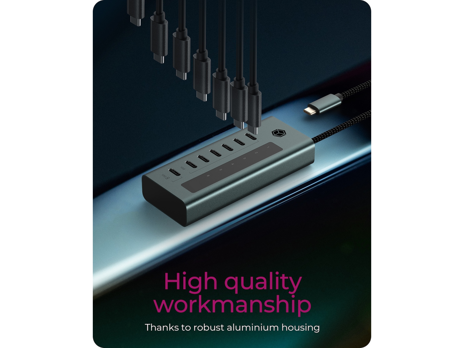 ICY BOX 7 Port USB-C Hub (blå/grå) Dockingstation og USB-hub