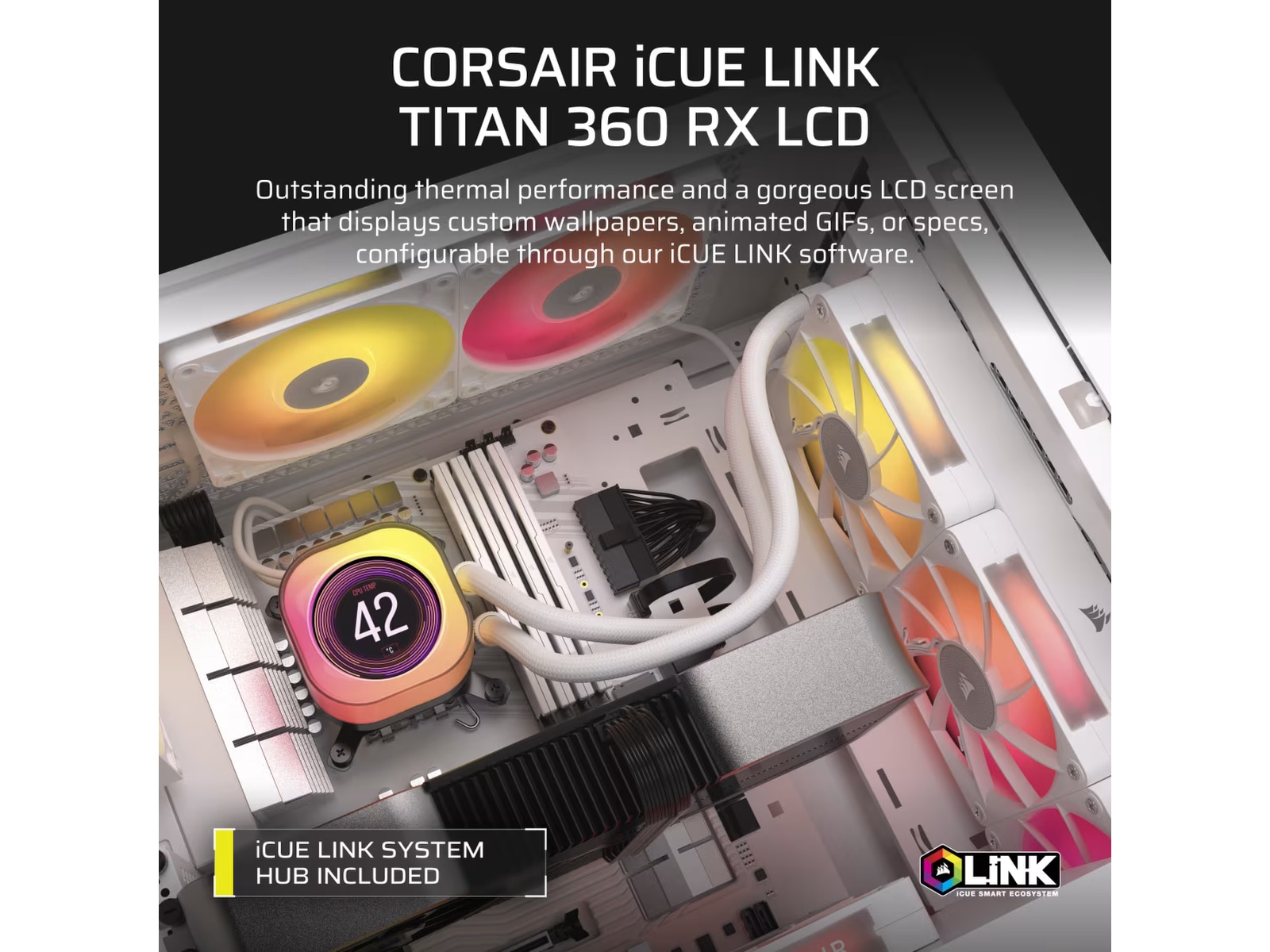 Corsair iCUE LINK TITAN 360 RX LCD AIO Køler (hvidt) CPU - Vandkøling