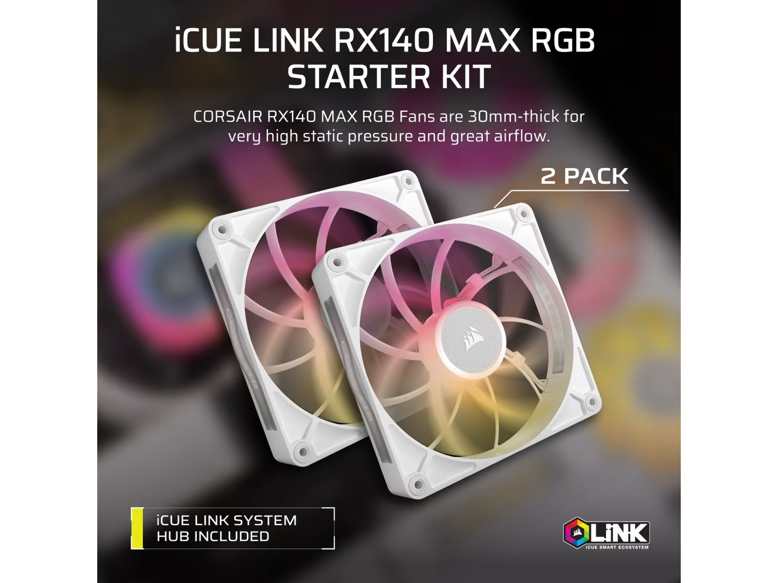 Corsair iCUE LINK RX140 RGB MAX Ventilator 2pk (hvidt) Blæsere