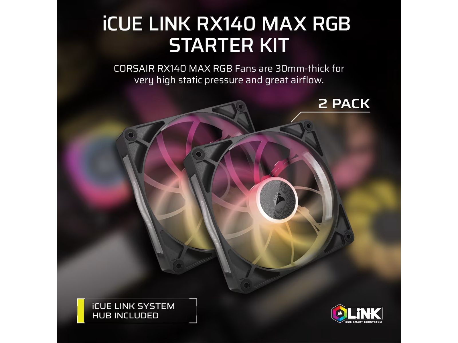 Corsair iCUE LINK RX140 RGB MAX Ventilator 2pk (sort) Blæsere