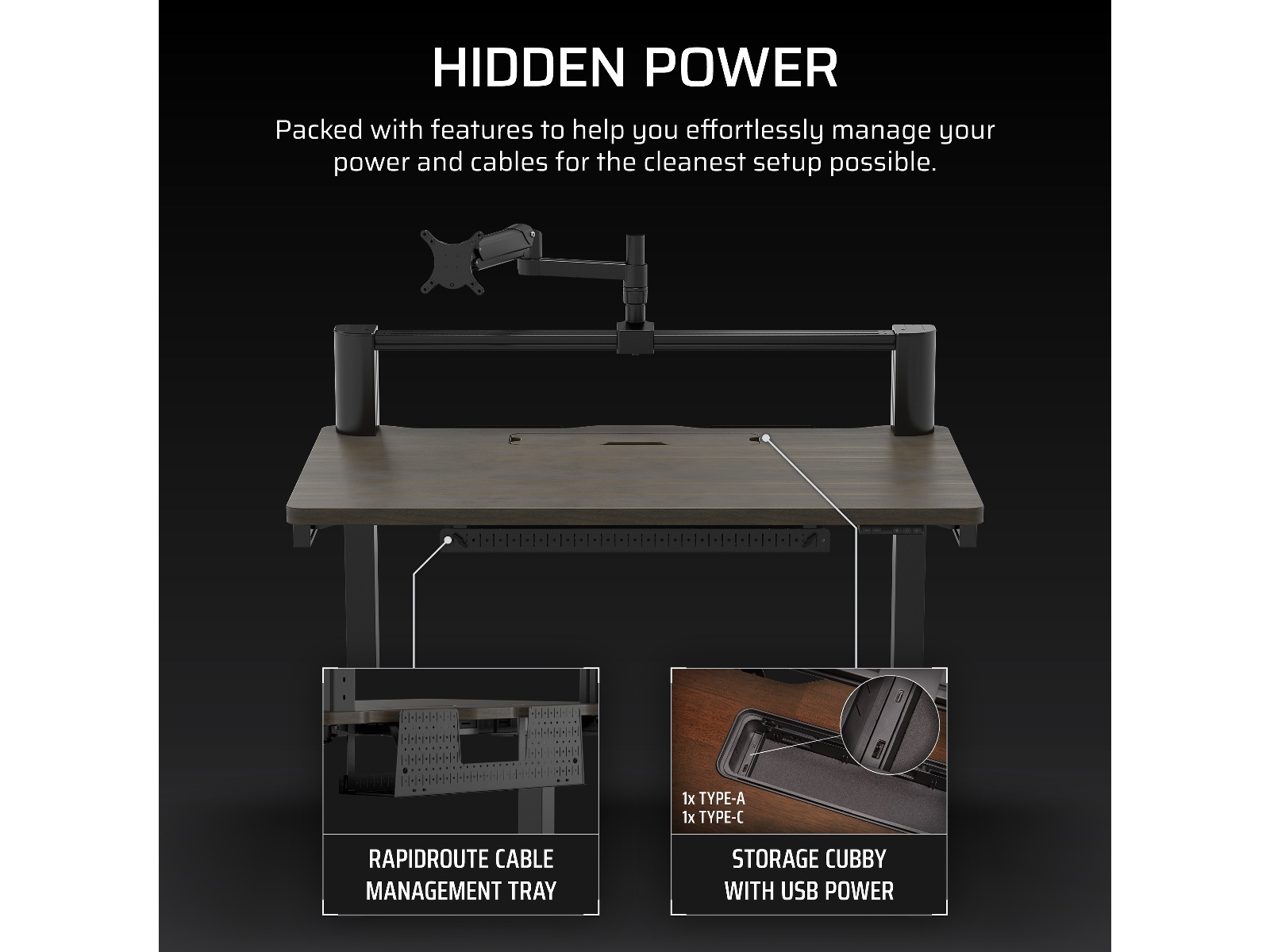 Corsair Platform:4 Elevate Skrivebord (sort/mørkt træ) Gamingdesk