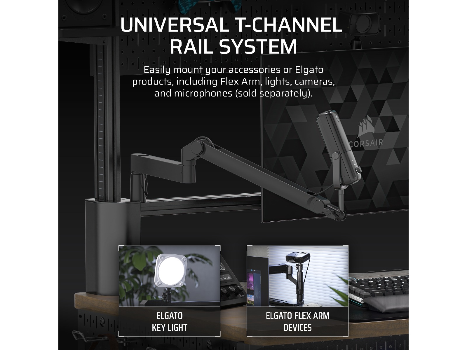 Corsair Platform:4 Elevate Skrivebord (sort/mørkt træ) Gamingdesk