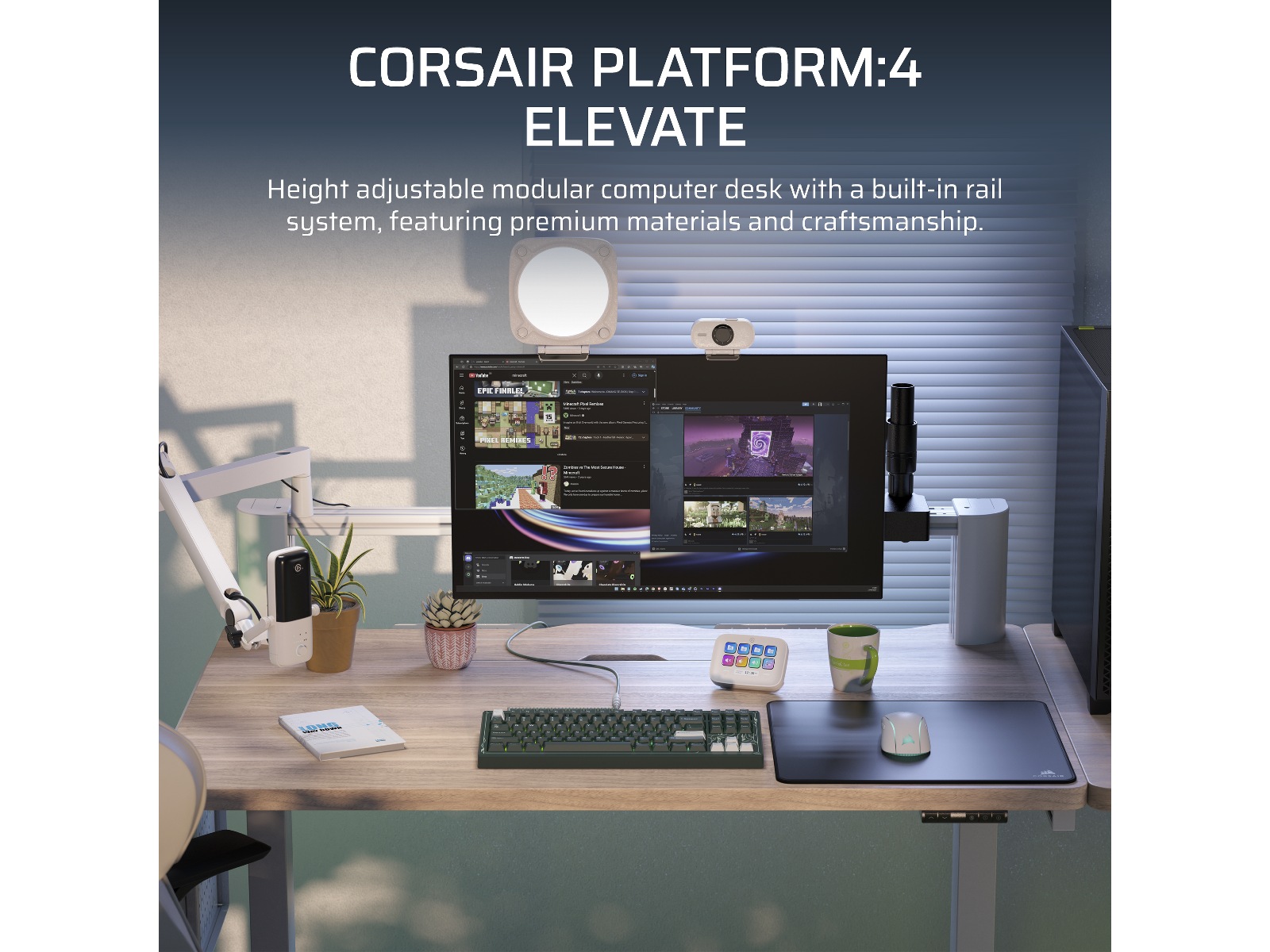 Corsair Platform:4 Elevate skrivebord (hvid/lyst træ) Gamingdesk