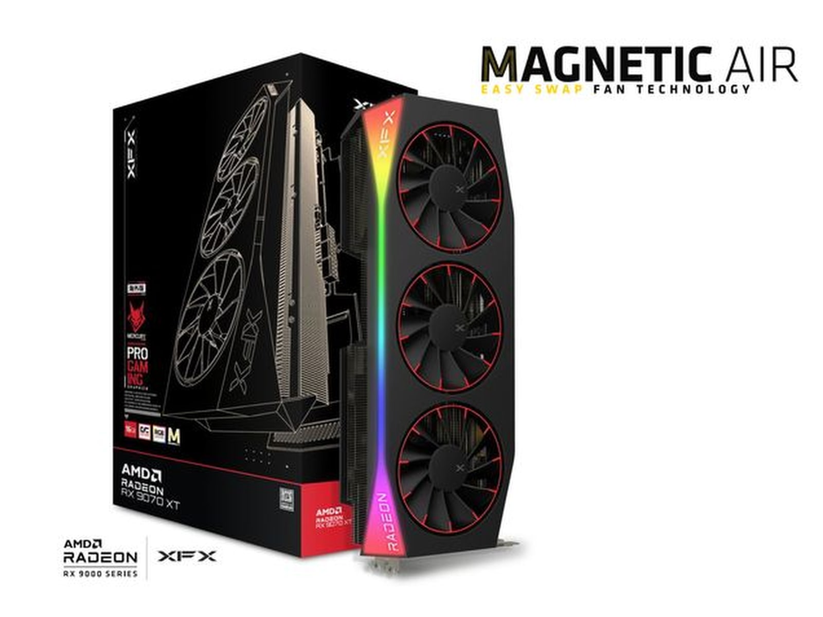 XFX Mercury AMD Radeon RX 9070 XT OC Magnetic Air RGB (sort) Grafikkort