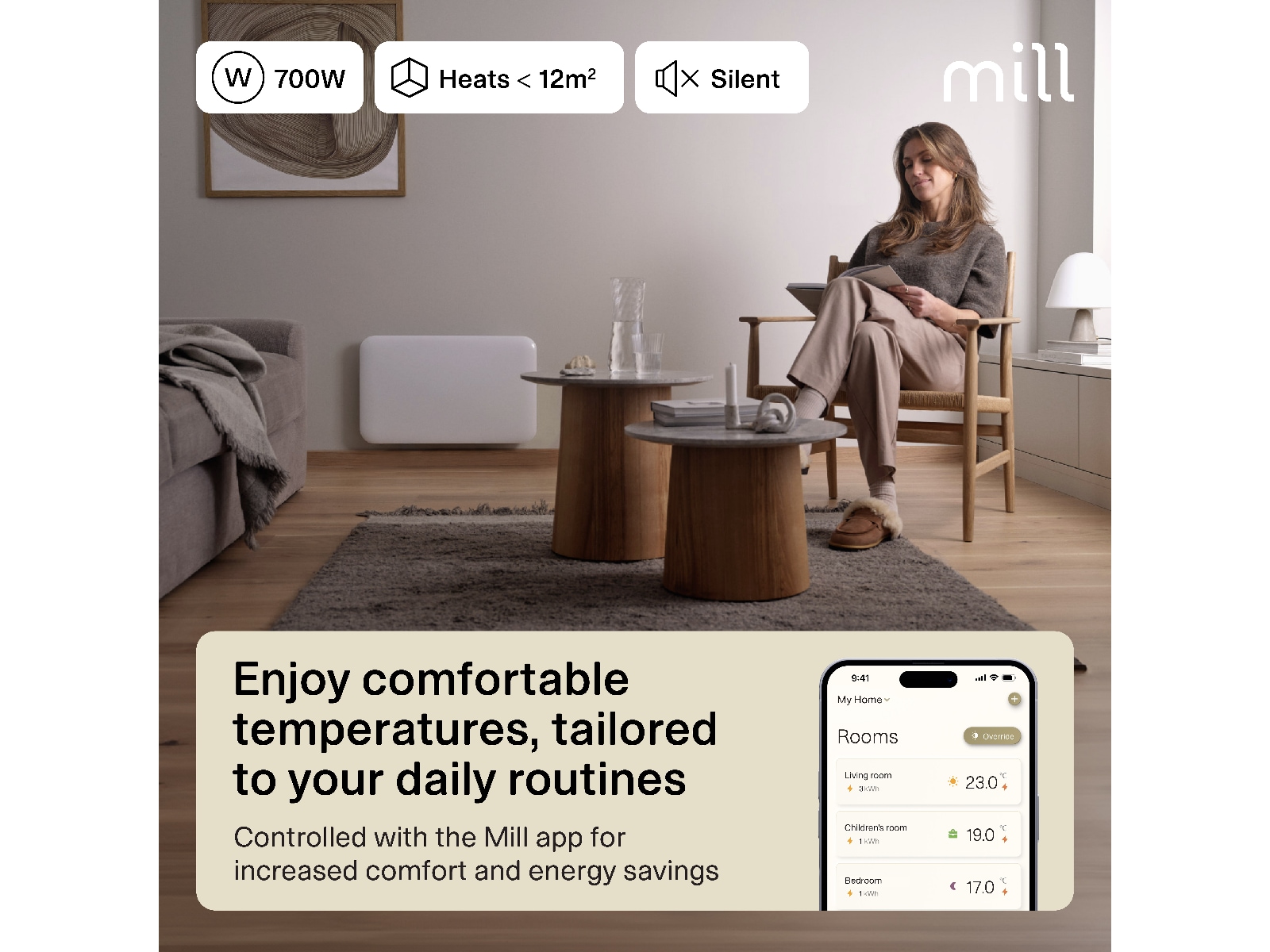 Mill Invisible Smart WiFi Gen 4 panelvarmer 700W (hvid) Varmepaneler