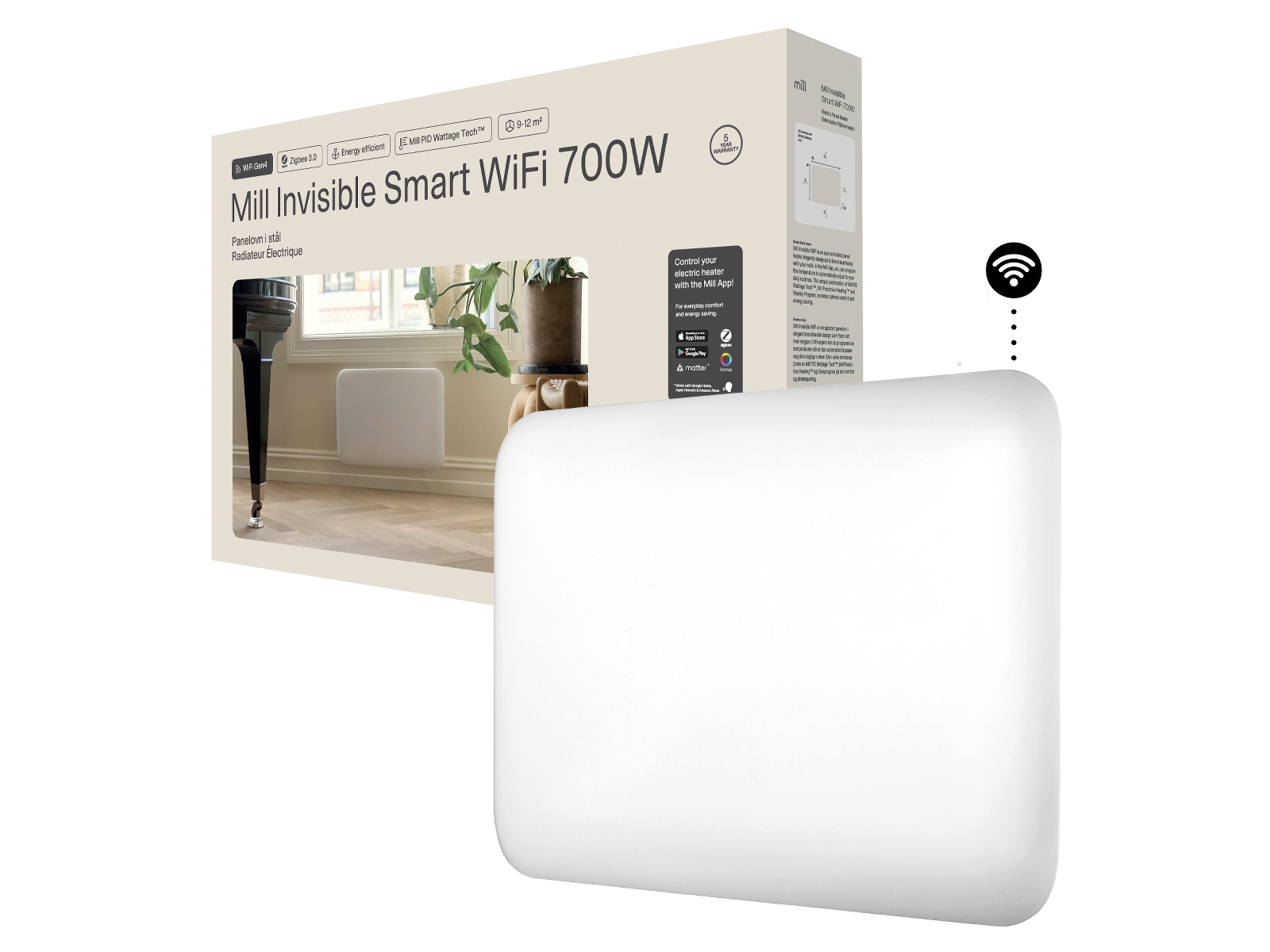 Mill Invisible Smart WiFi Gen 4 panelvarmer 700W (hvid) Varmepaneler