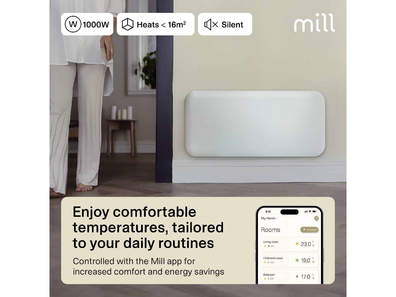 Mill Invisible Smart WiFi Gen 4 panelvarmer 1000W Varmepaneler