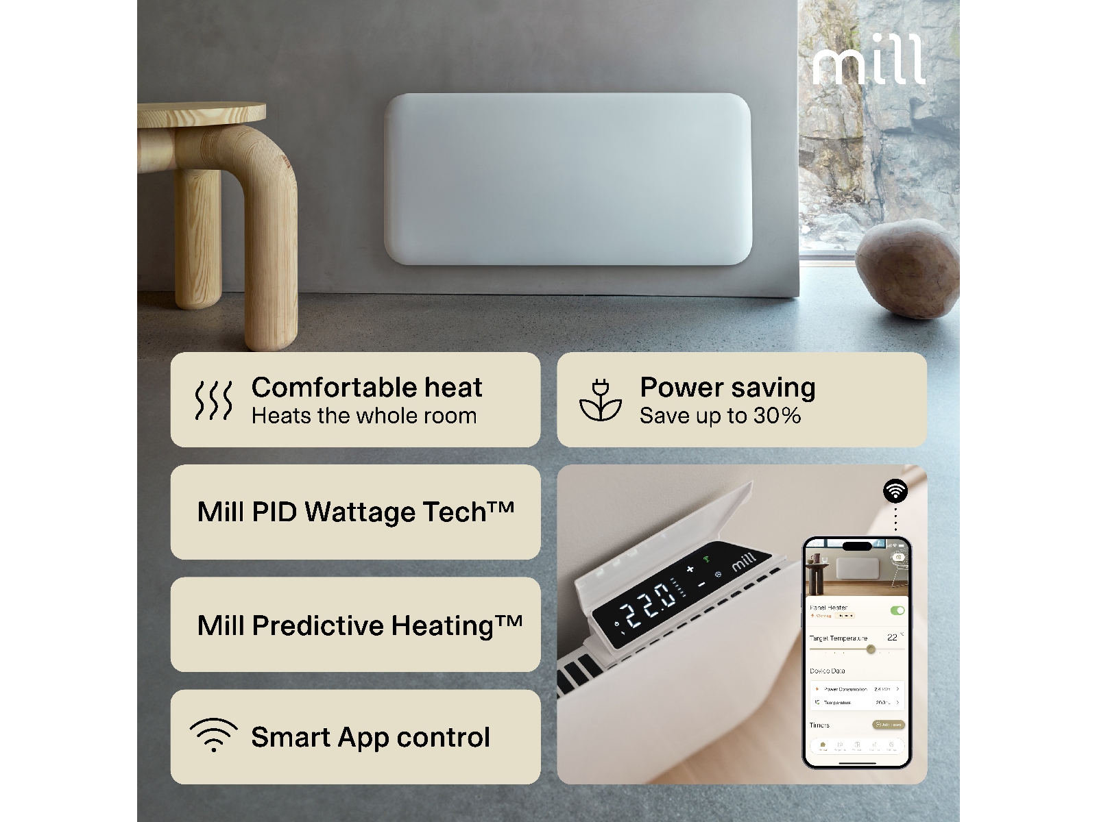 Mill Invisible Smart WiFi Gen 4 panelvarmer 1000W Varmepaneler