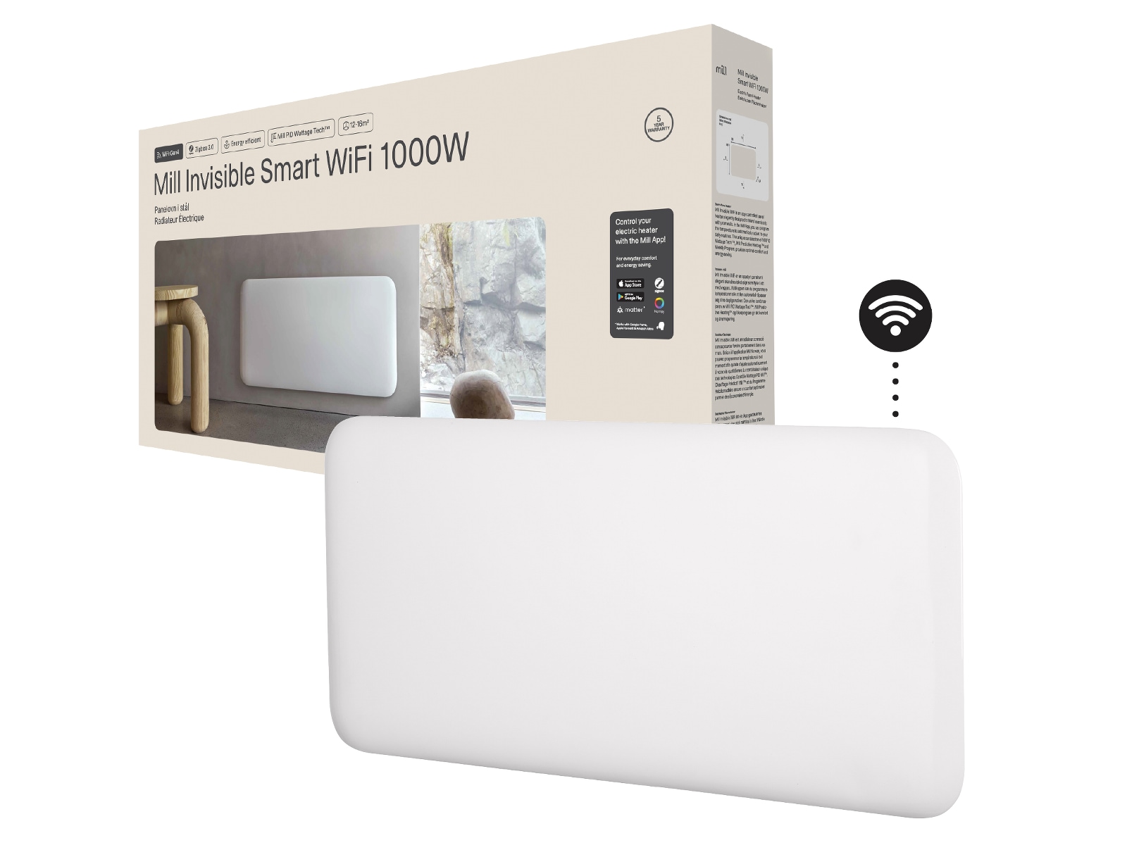 Mill Invisible Smart WiFi Gen 4 panelvarmer 1000W Varmepaneler