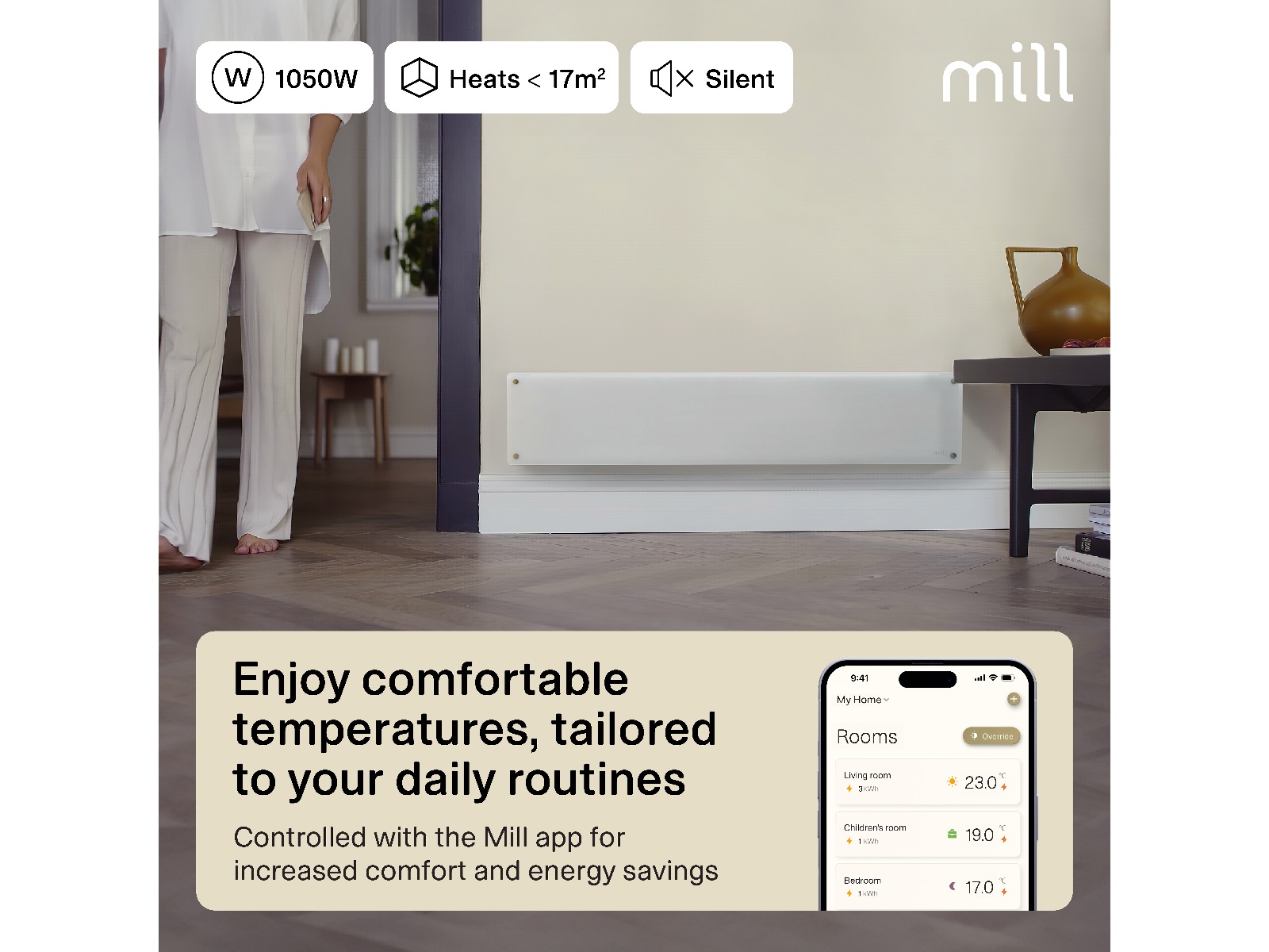 Mill Glass Smart WiFi Gen 4 panellist 1050W Varmepaneler