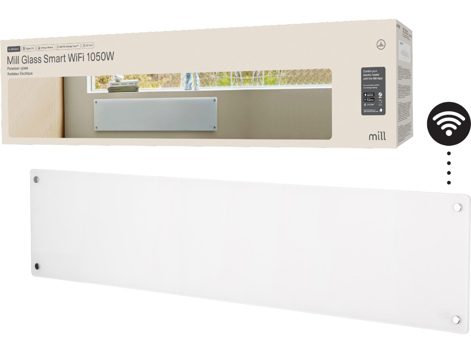 Mill Glass Smart WiFi Gen 4 panellist 1050W Varmepaneler