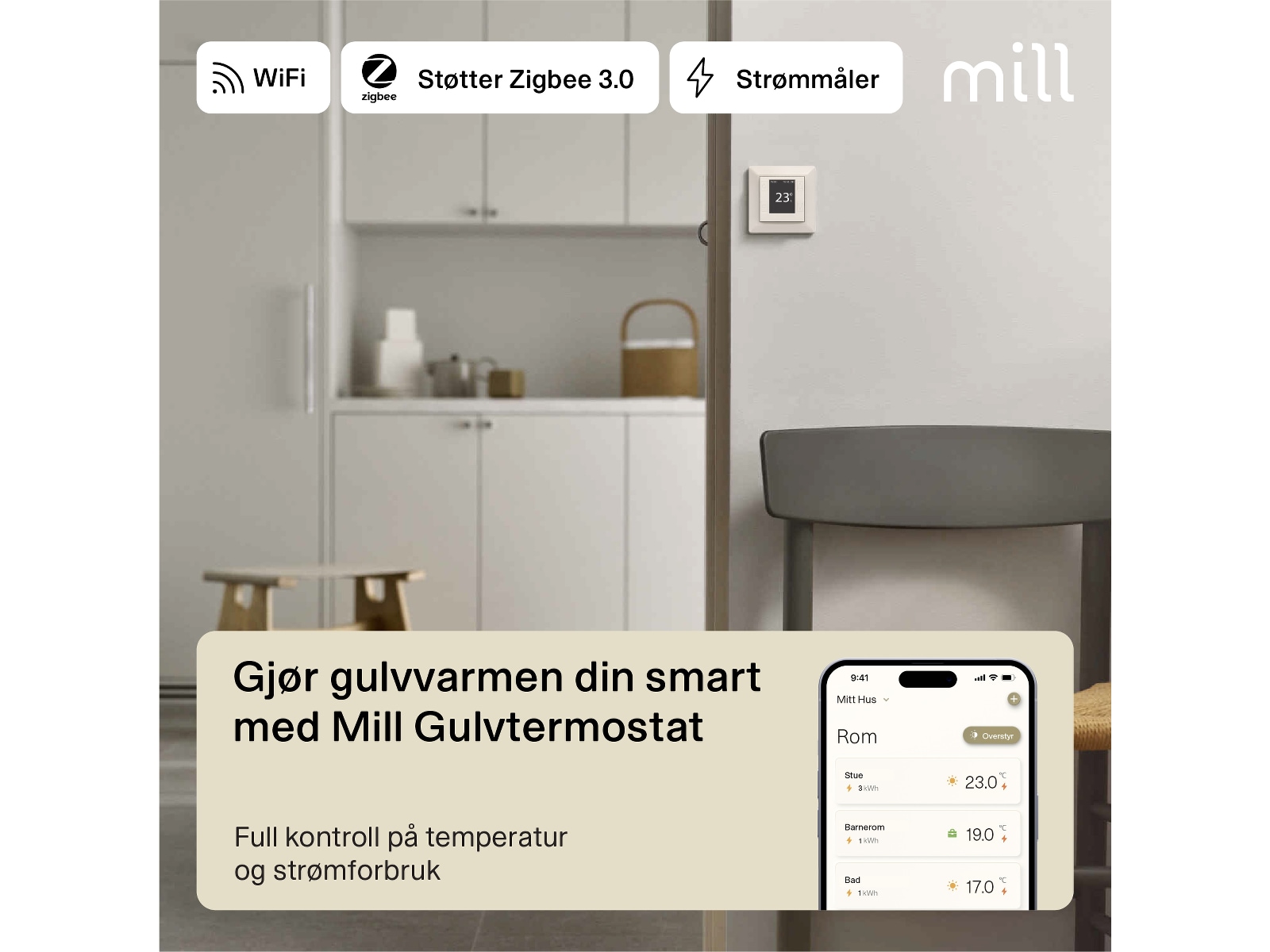 Mill Smart WiFi Gulvtermostat (polarhvid) Tilbehør til varme
