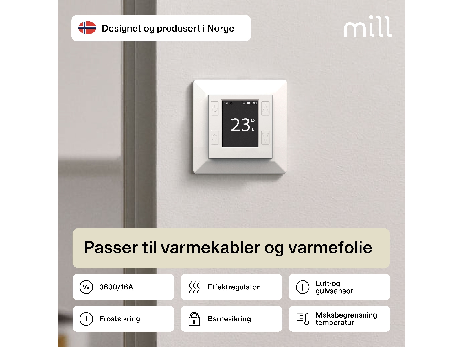 Mill Smart WiFi Gulvtermostat (mat hvid) Tilbehør til varme