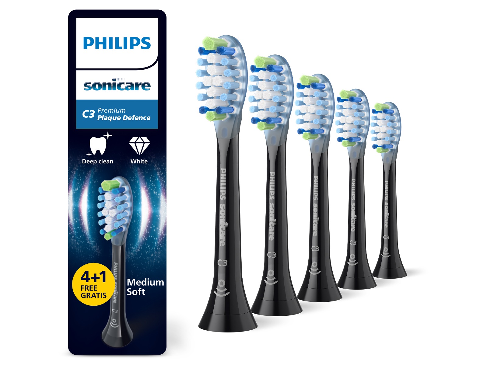 Philips Sonicare C3 Premium Plaque Defence tandbørstehoveder (4+1, sort) Tandbørstehoveder