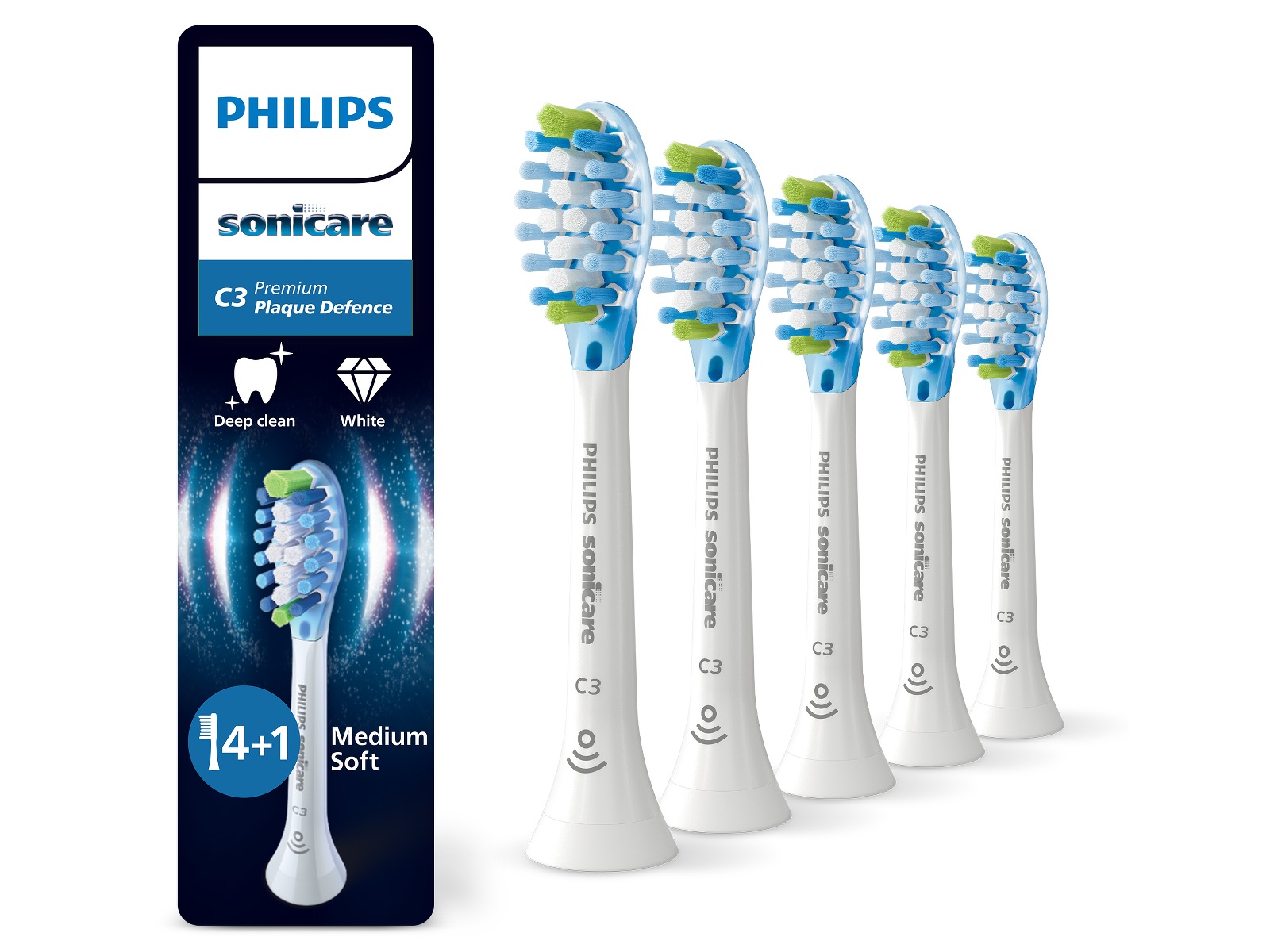 Philips Sonicare C3 Premium Plaque Defence tandbørstehoveder (4+1, hvid) Tandbørstehoveder