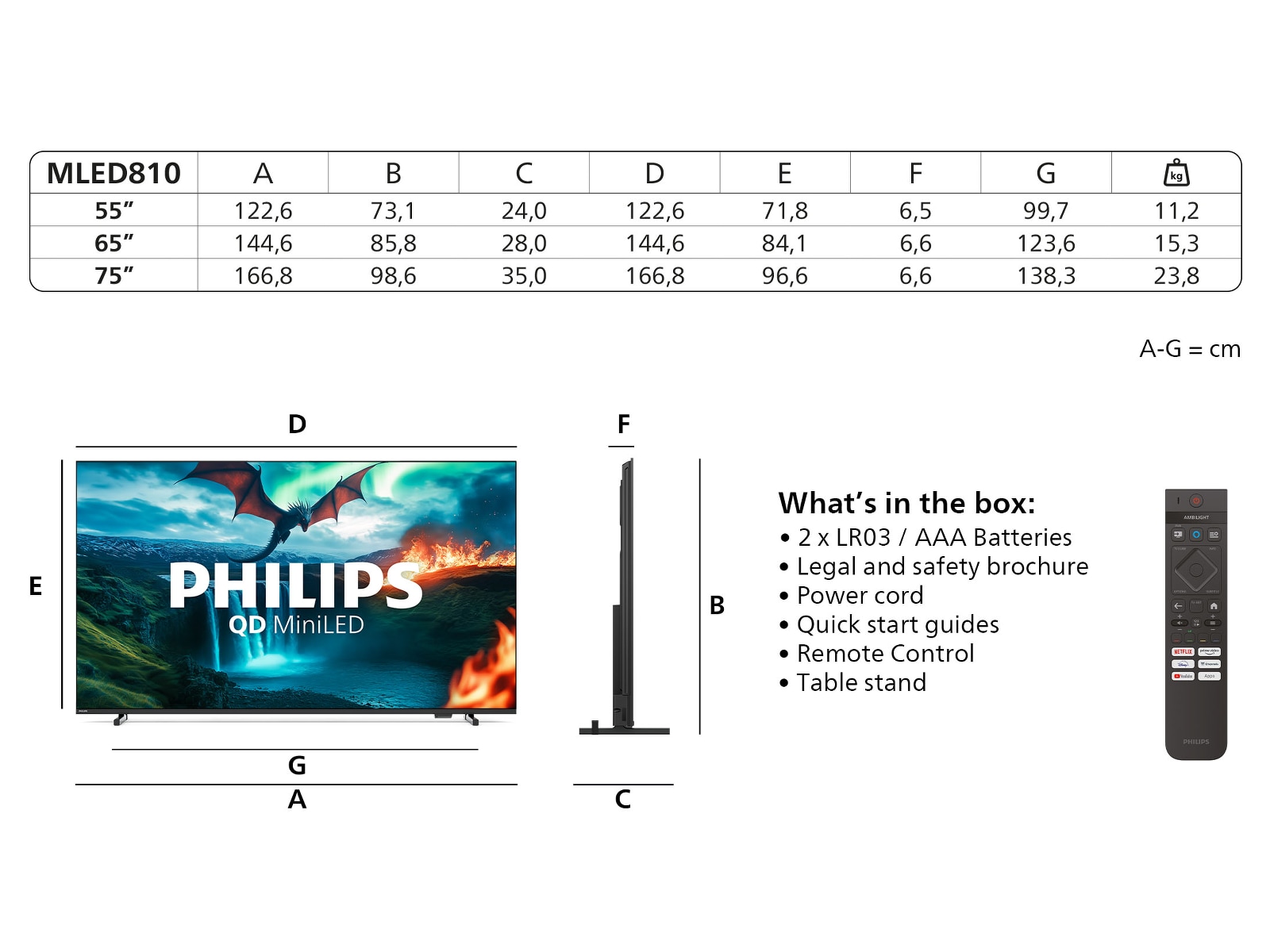 Philips 75" MLED810/12 QD Smart MiniLed TV (2025) 70 - 79 tommer TV