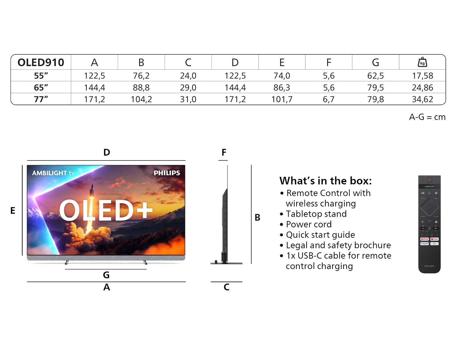 Philips 55" OLED910/12 OLED Plus Smart Ambilight AI TV (2025) 50 - 59 tommer TV