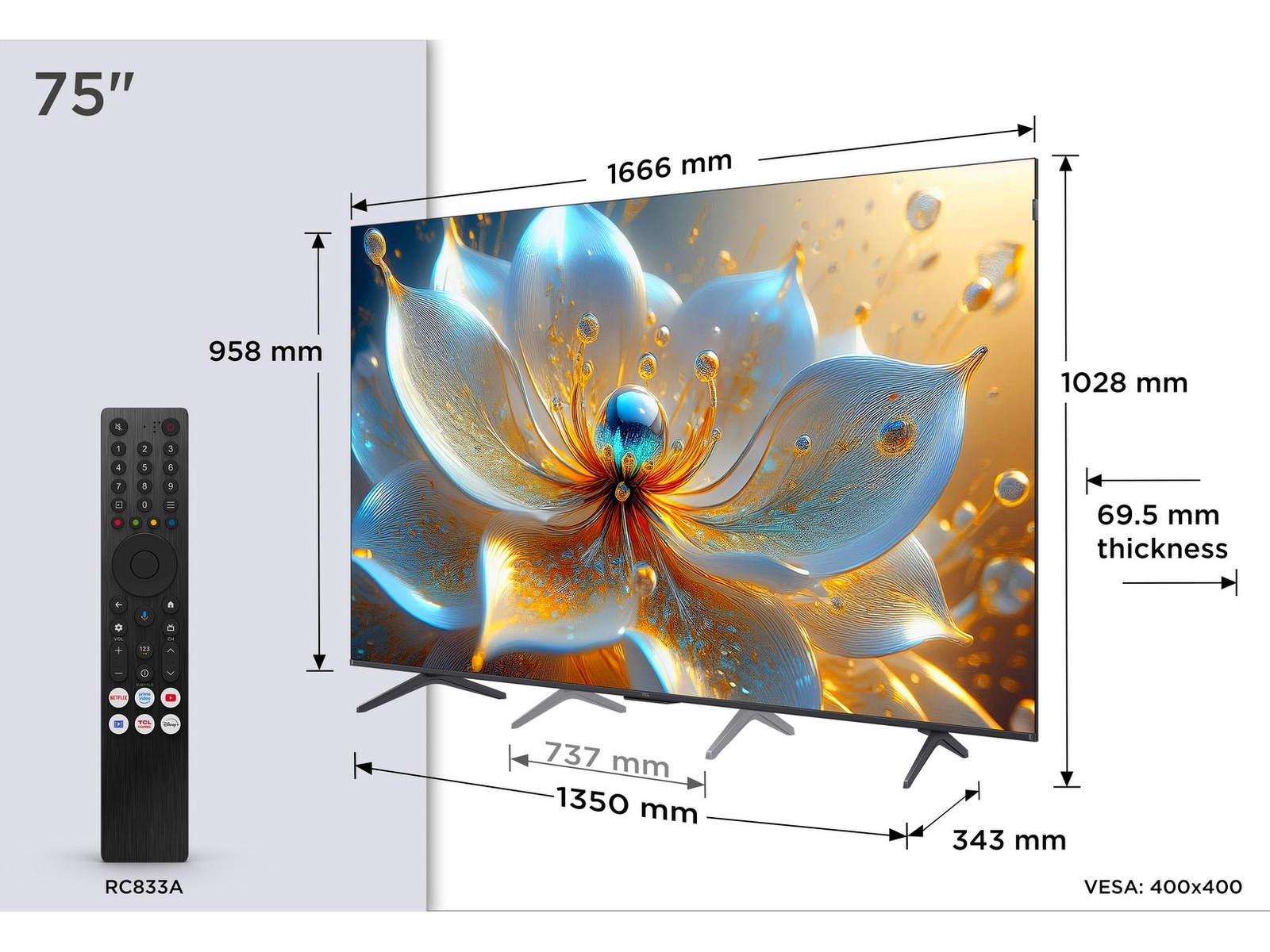 TCL 75" T8C 4K QLED Google TV (2025) 70 - 79 tommer TV