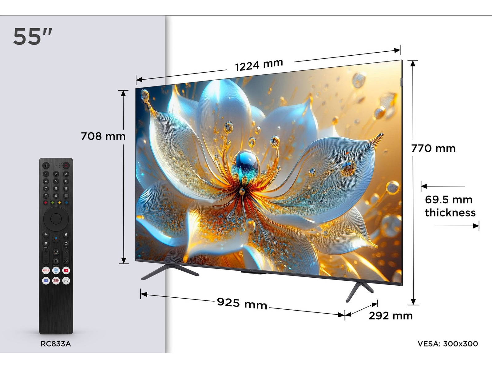 TCL 55" T8C 4K QLED Google TV (2025) 50 - 59 tommer TV