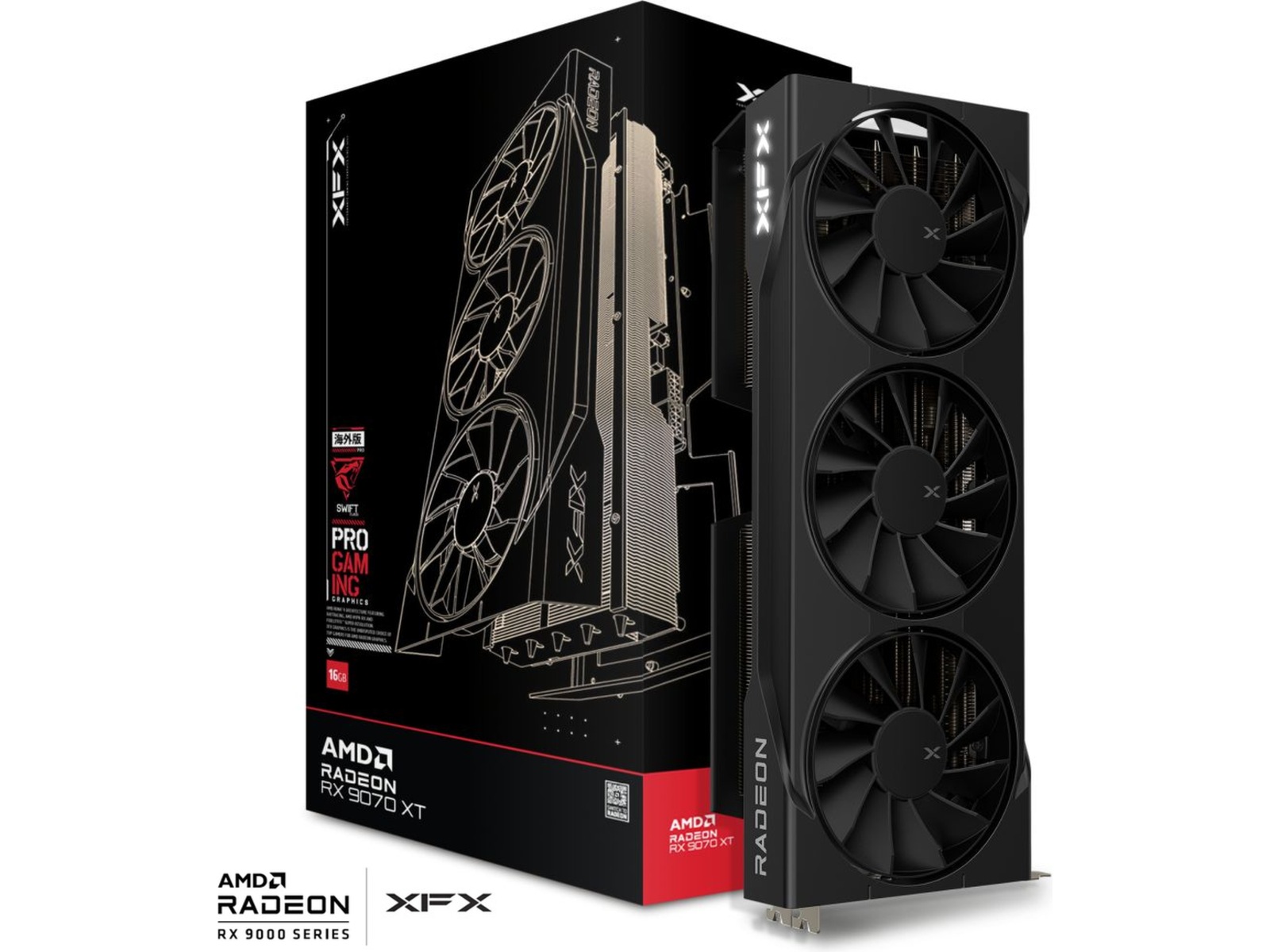 XFX Swift AMD Radeon RX 9070 XT Triple fan Gaming Edition Grafikkort