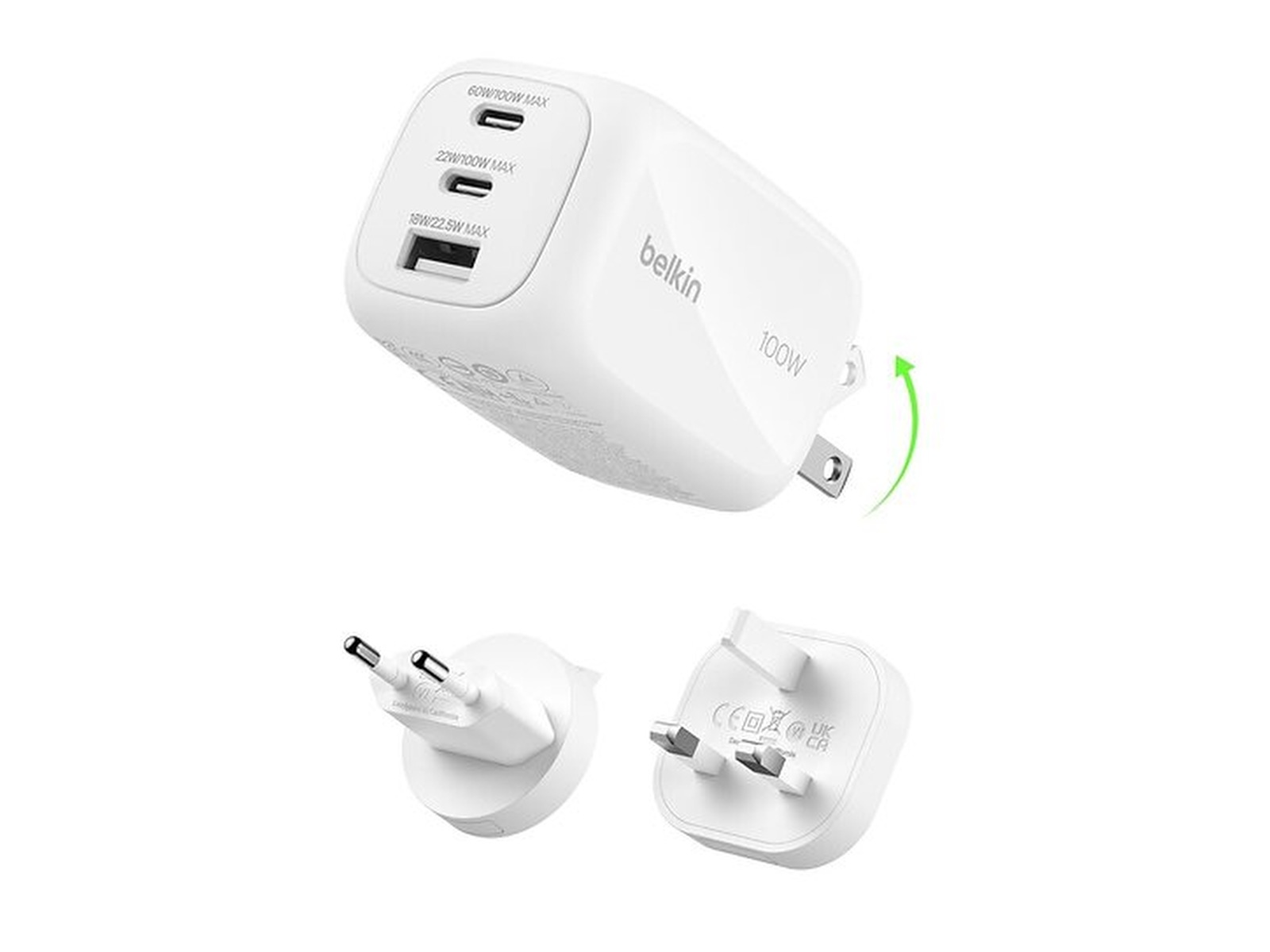 Belkin BoostCharge Pro GaN 100W vægoplader + rejseadapter Mobilopladere