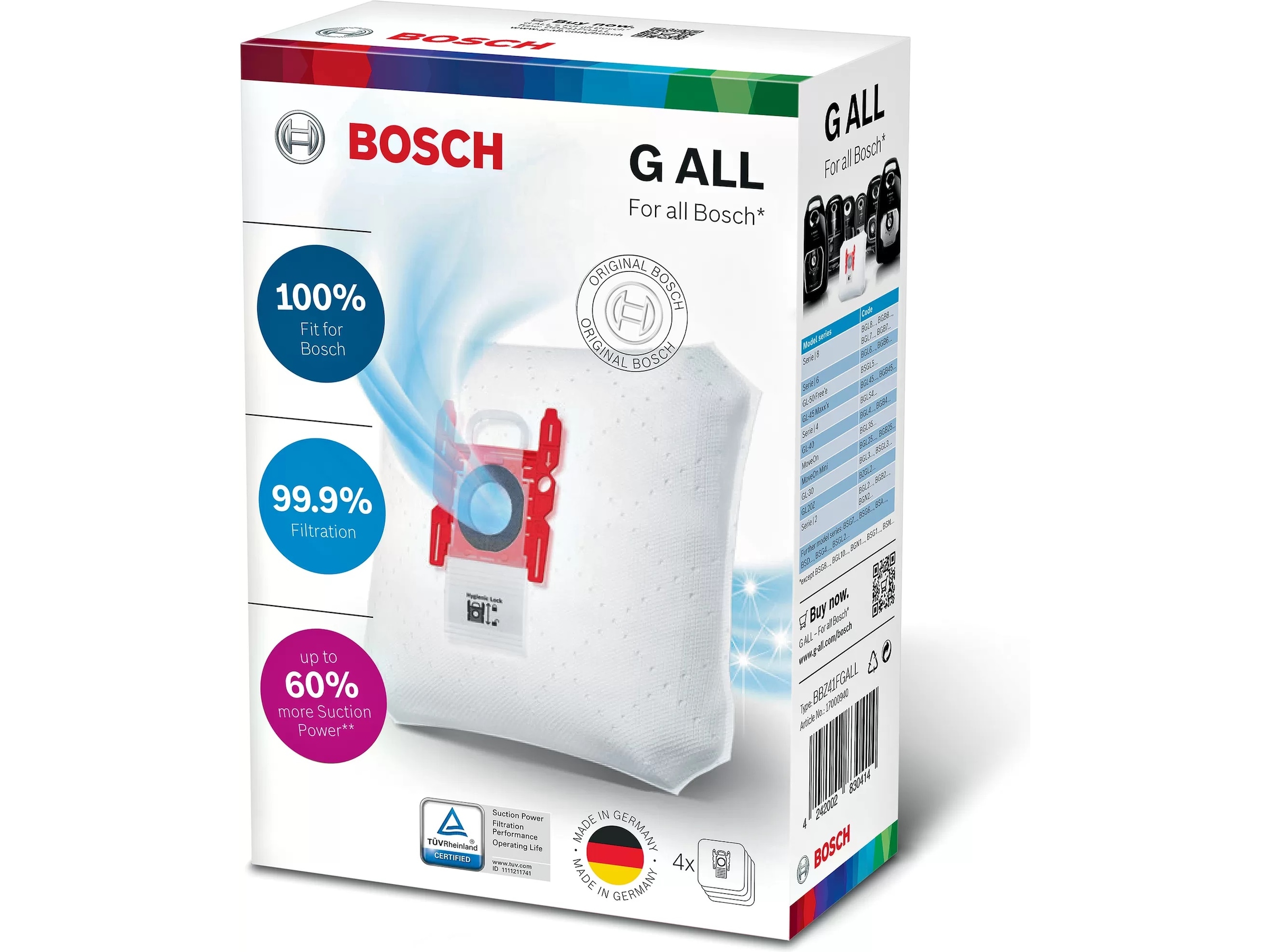 Bosch BBZ41FGALL Støvsuger støvpose, PowerProtect Type G ALL Tilbehør til støvsugere og rengøring