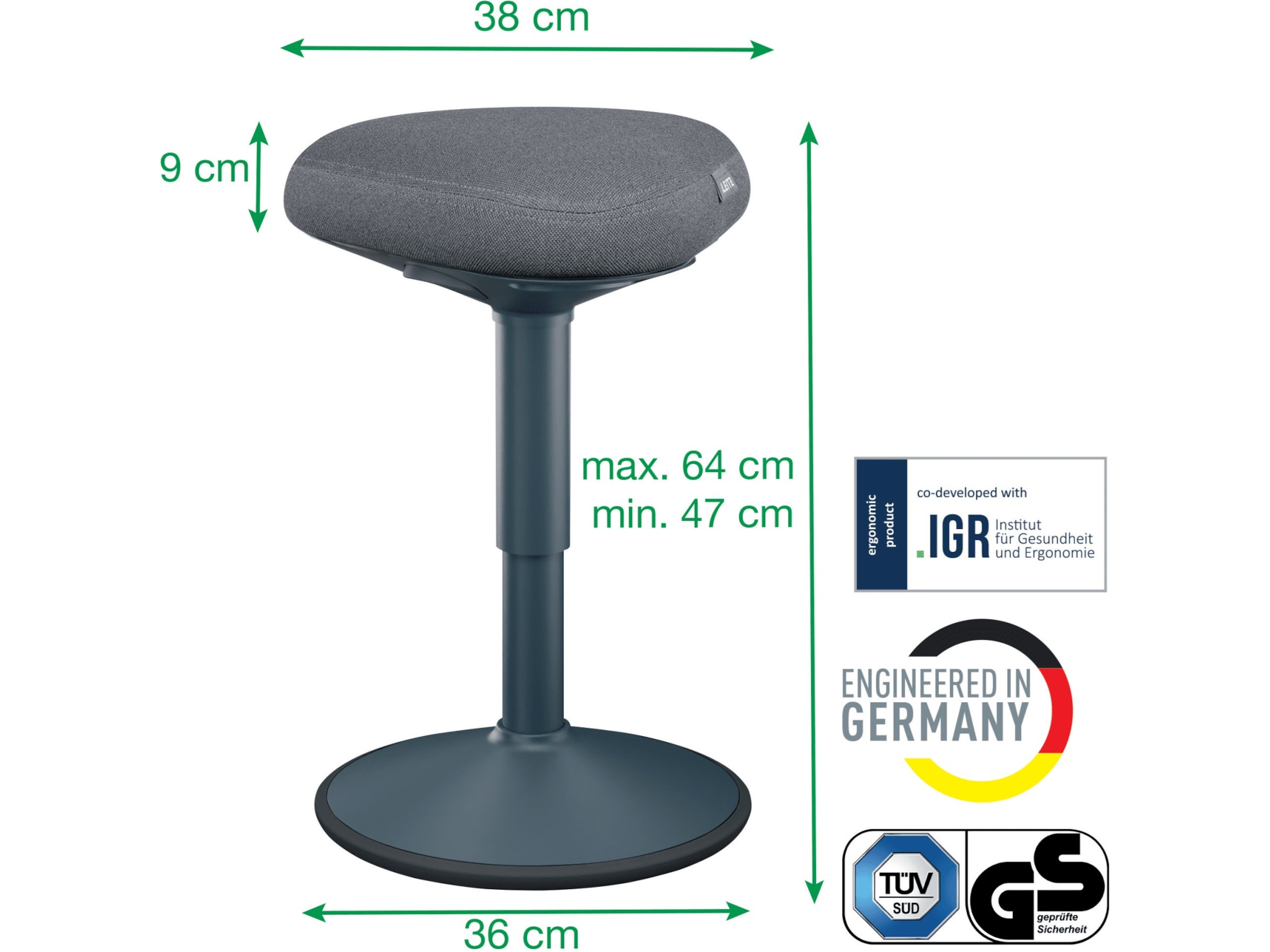 Leitz Ergo Active Balance stol med komfortsæde (mørkegrå) Kontorstole