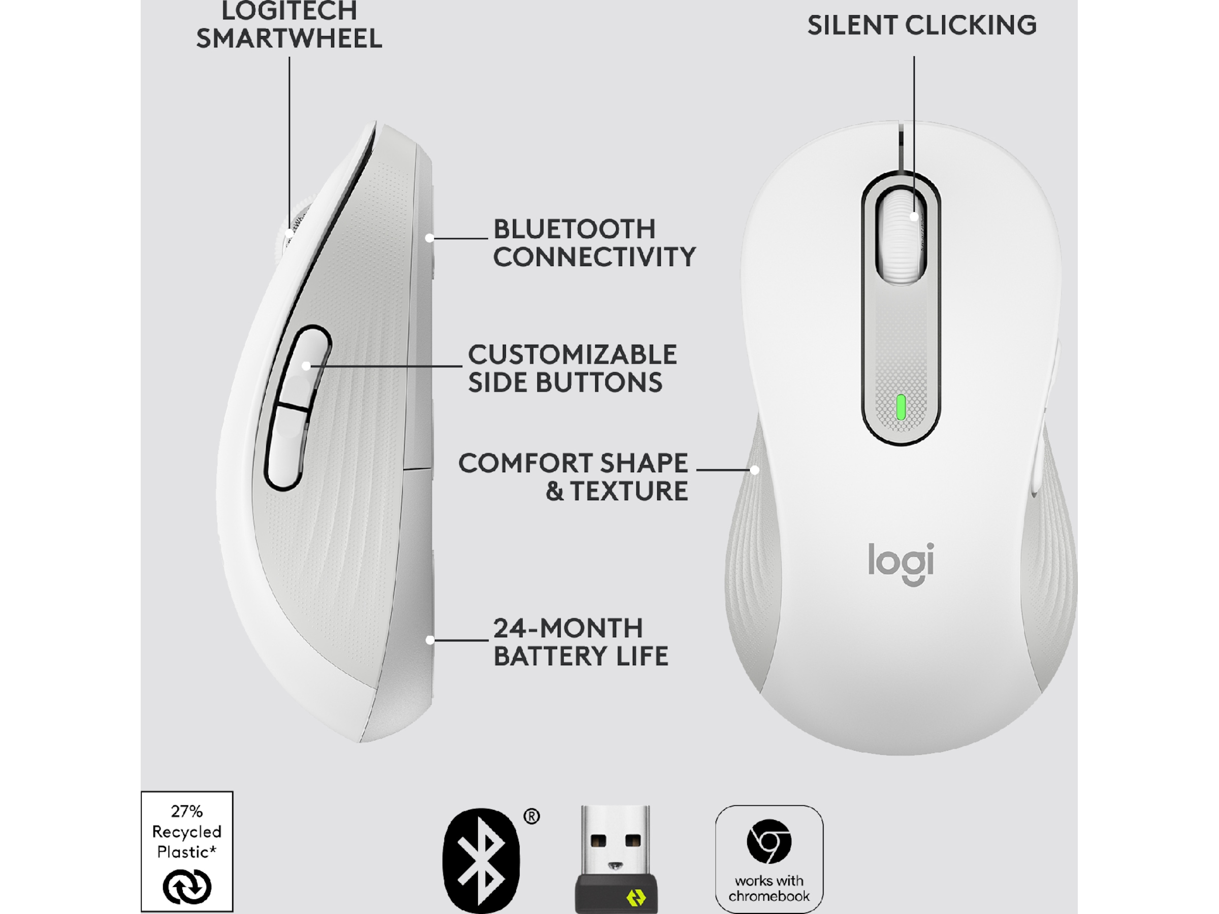 Logitech Signature M650 Large trådløs mus Offwhite Mus