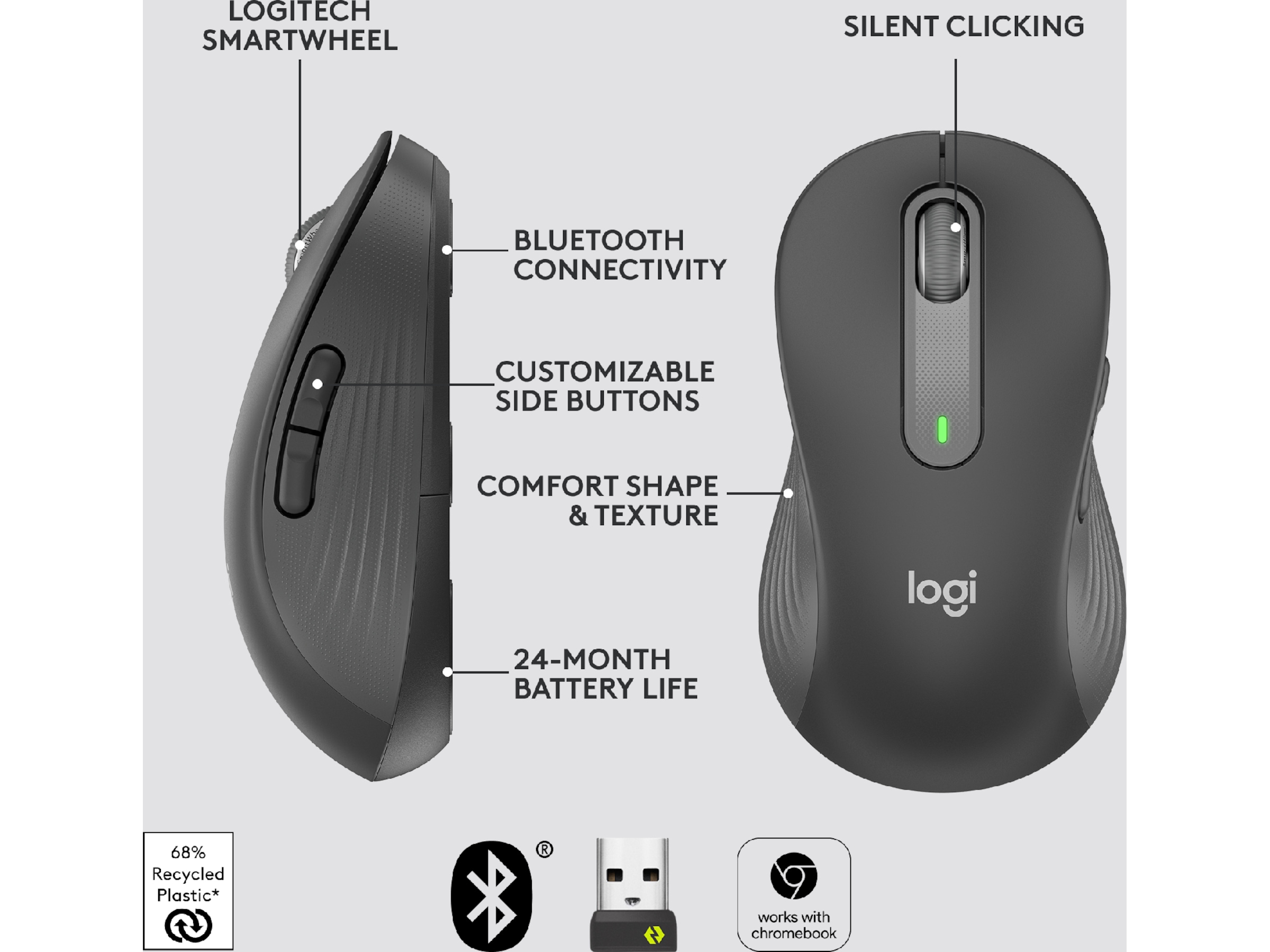 Logitech Signature M650 Large trådløs mus (grafitgrå) Mus