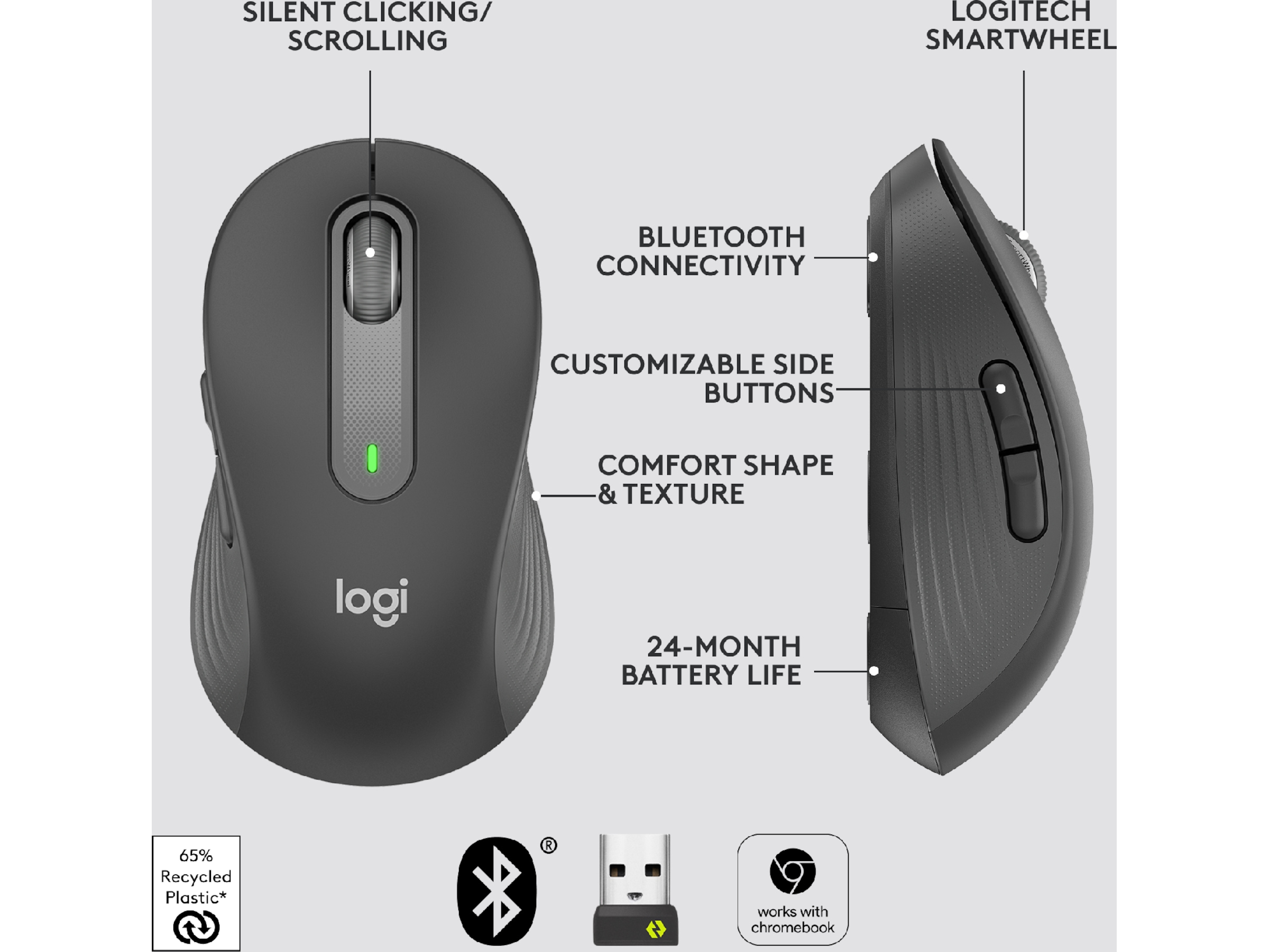 Logitech Signature M650 Large  trådløs mus grafitgrå Mus