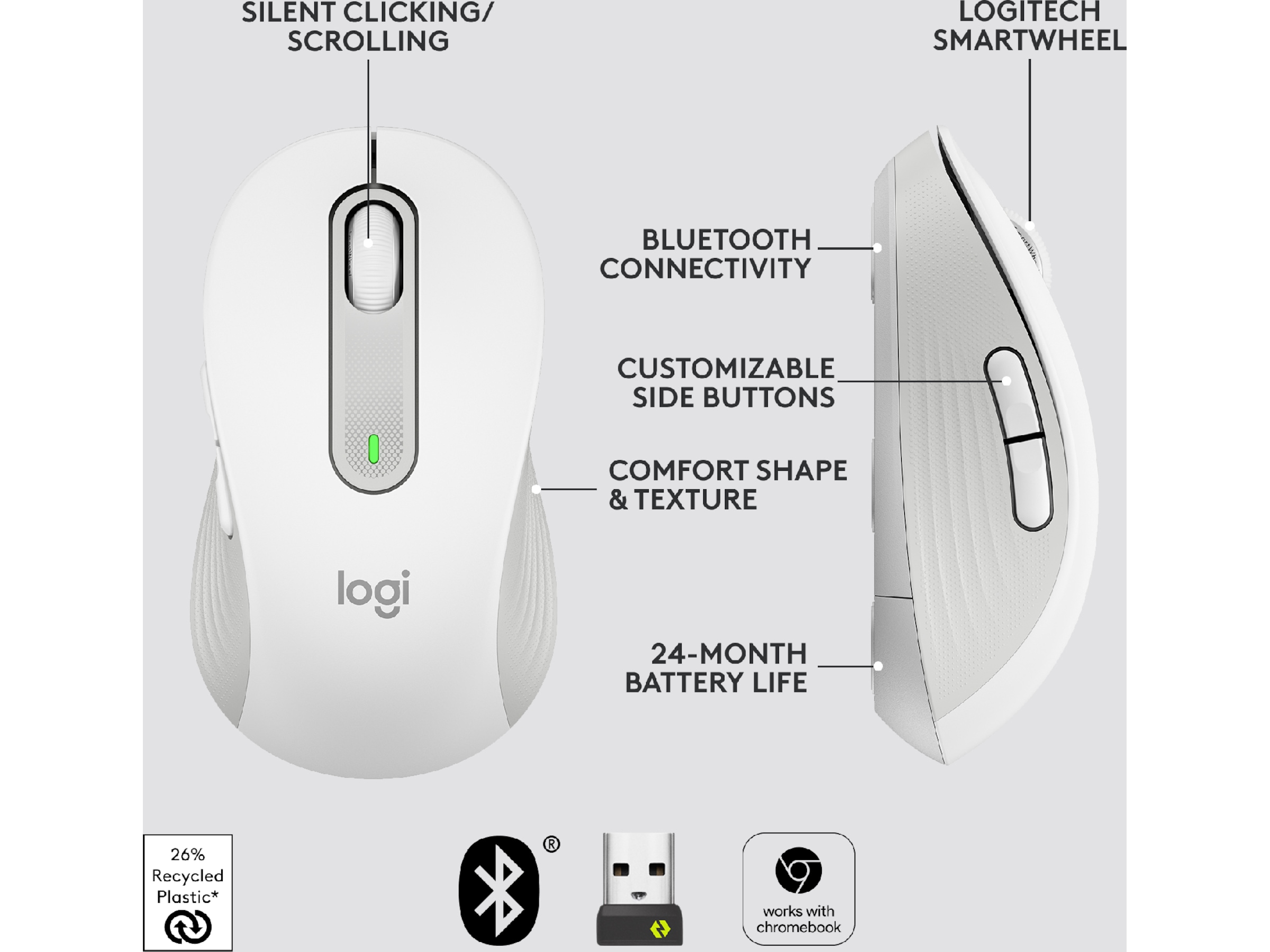 Logitech Signature M650 Medium  trådløs mus Offwhite Mus
