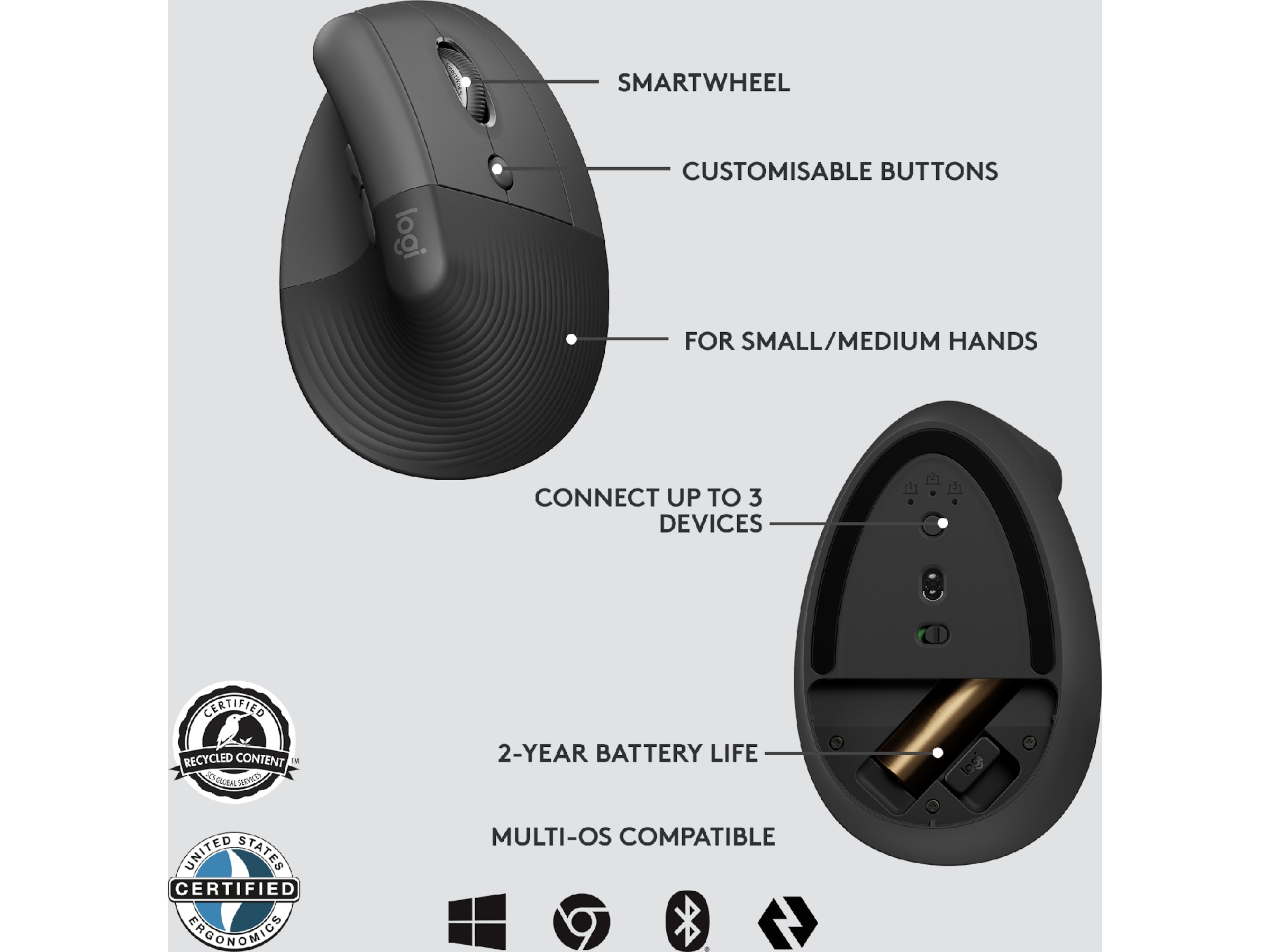 Logitech Lift Vertikal Business mus (graphite) Mus
