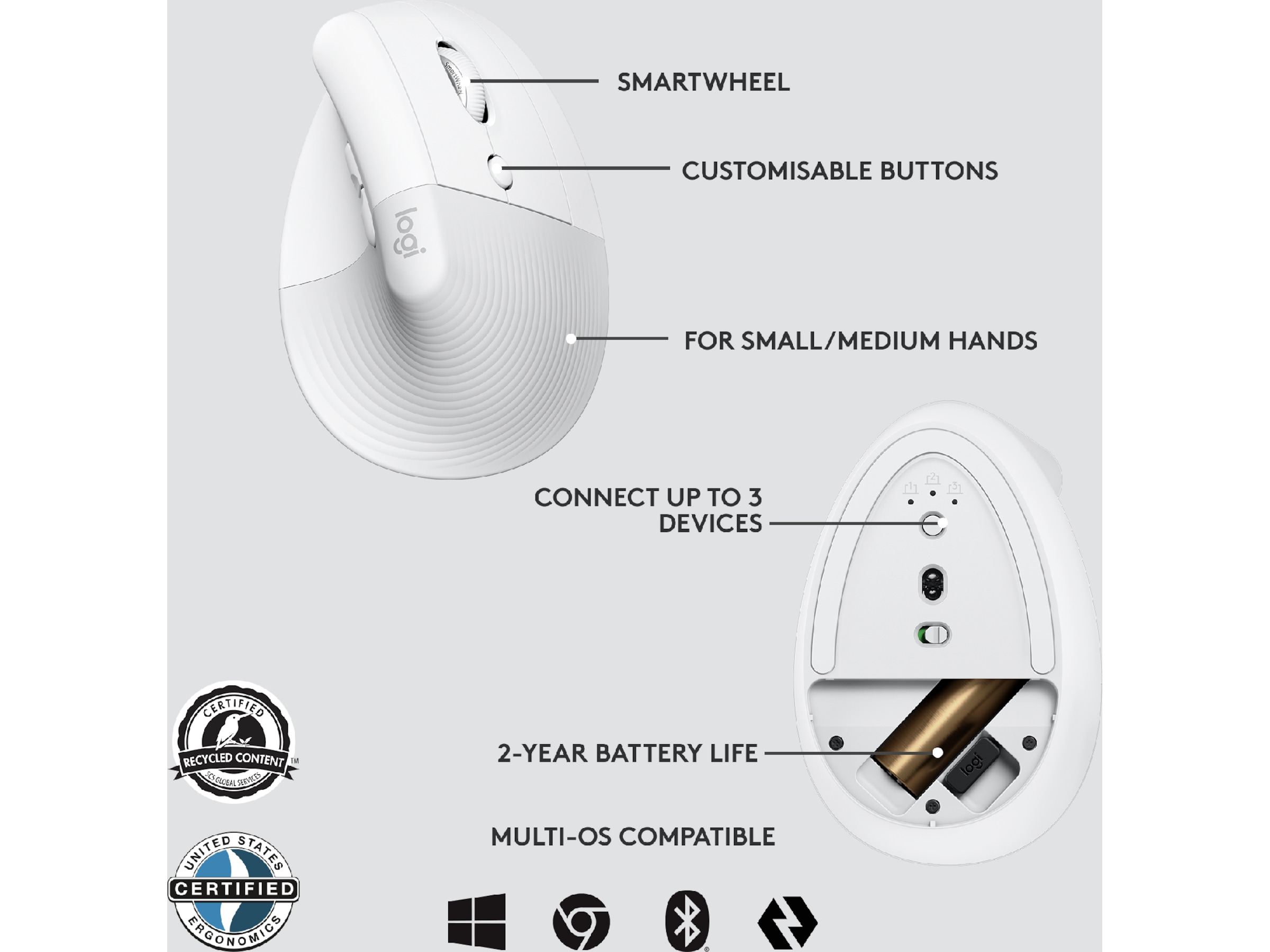 Logitech Lift Vertikal Business mus (off-white) Mus
