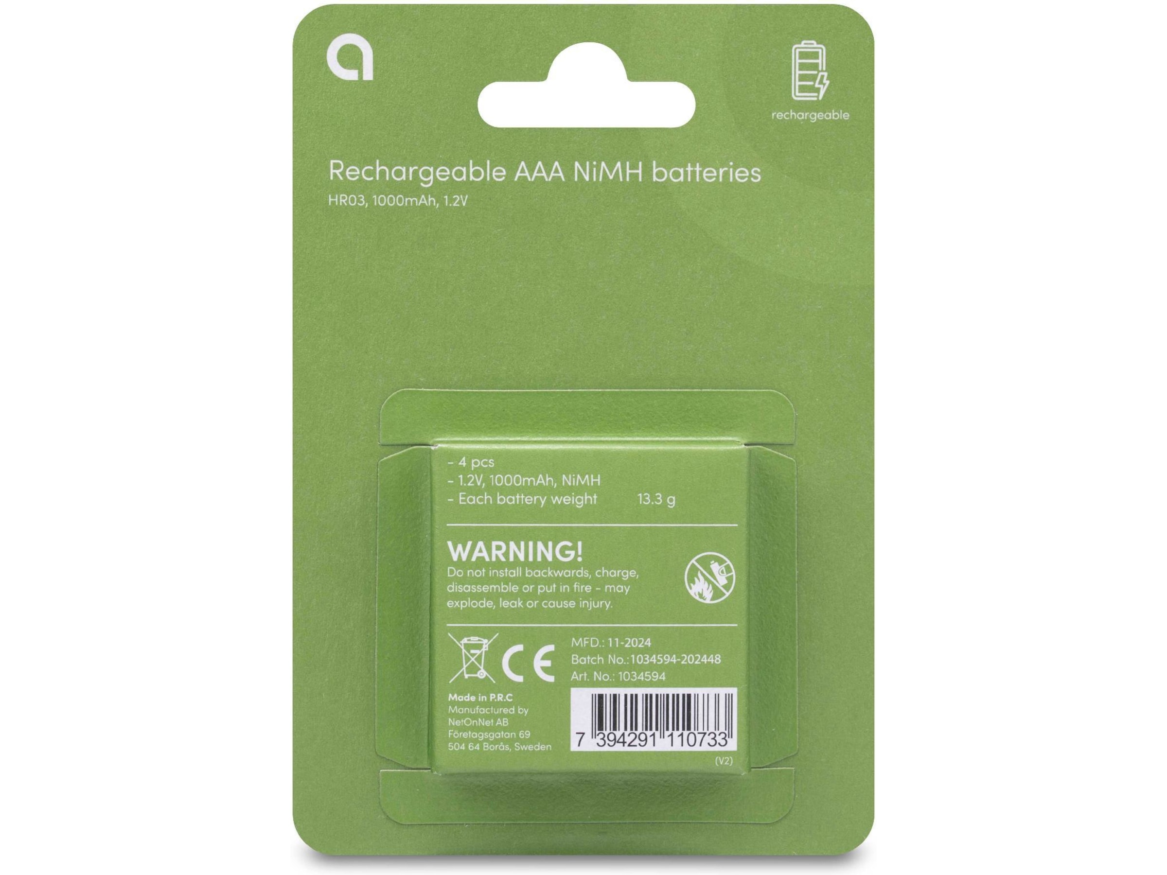Andersson genopladeligt AAA batteri, 4-pk Generelle batterier