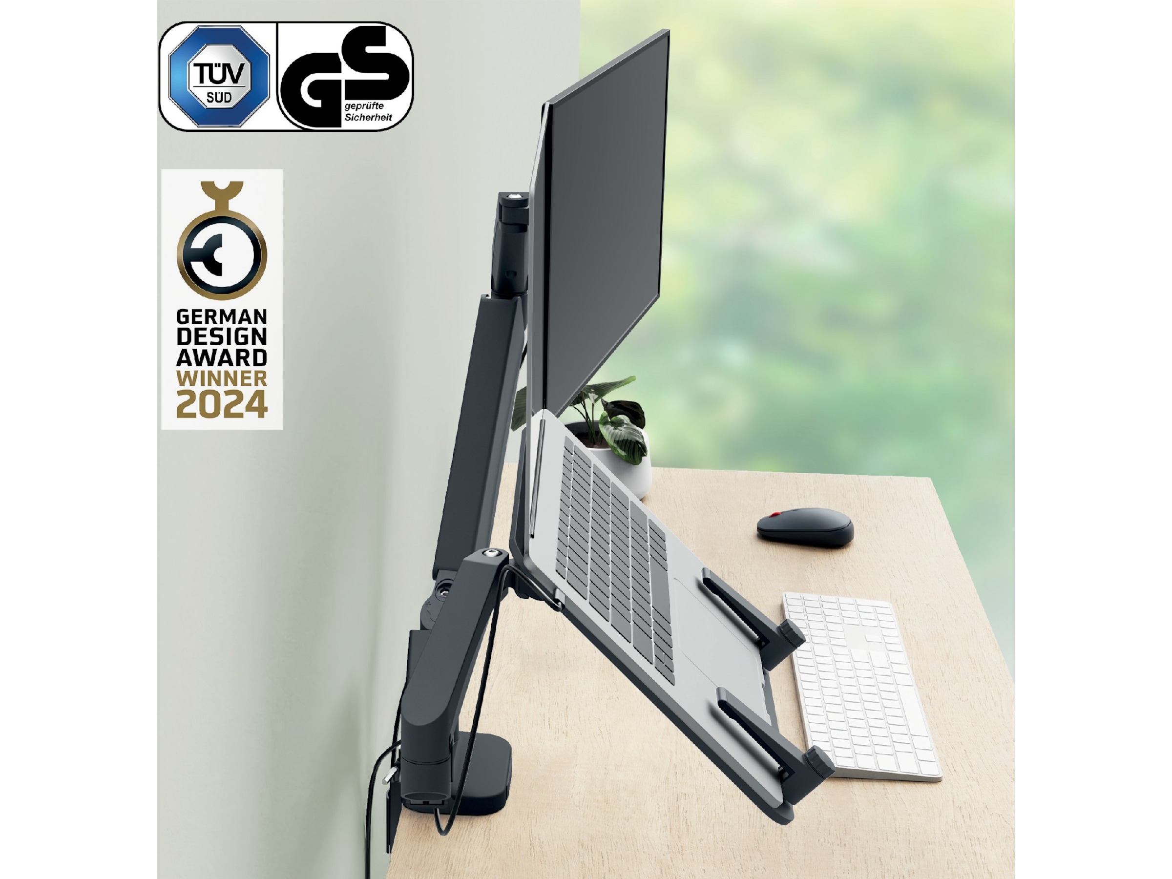 Leitz Ergo Monitor Arm & Laptop Arm, pladsbesparende Væg ophæng