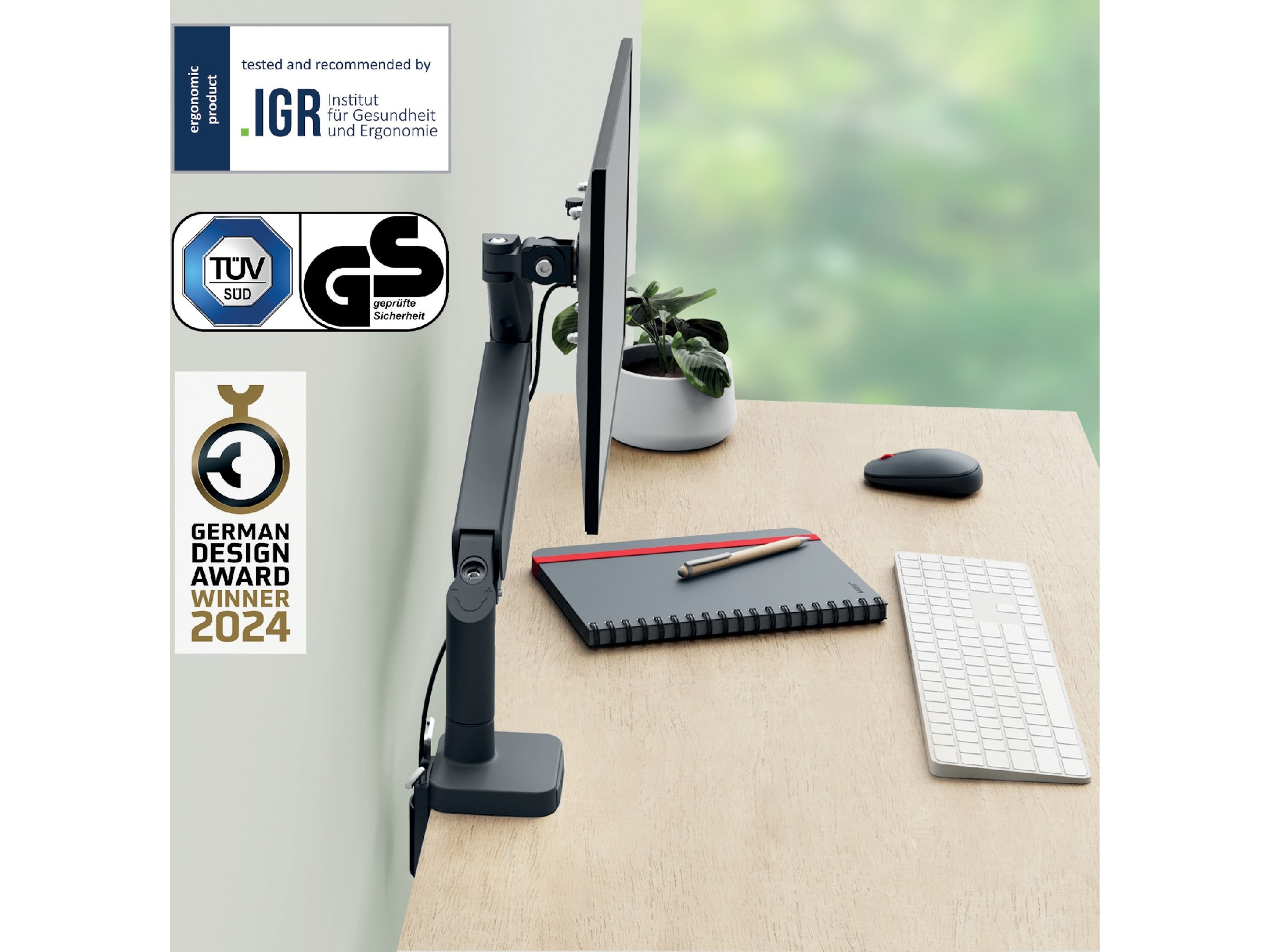 Leitz Ergo Monitor Arm Single, pladsbesparende, 17-32" flad/buet skærm Væg ophæng