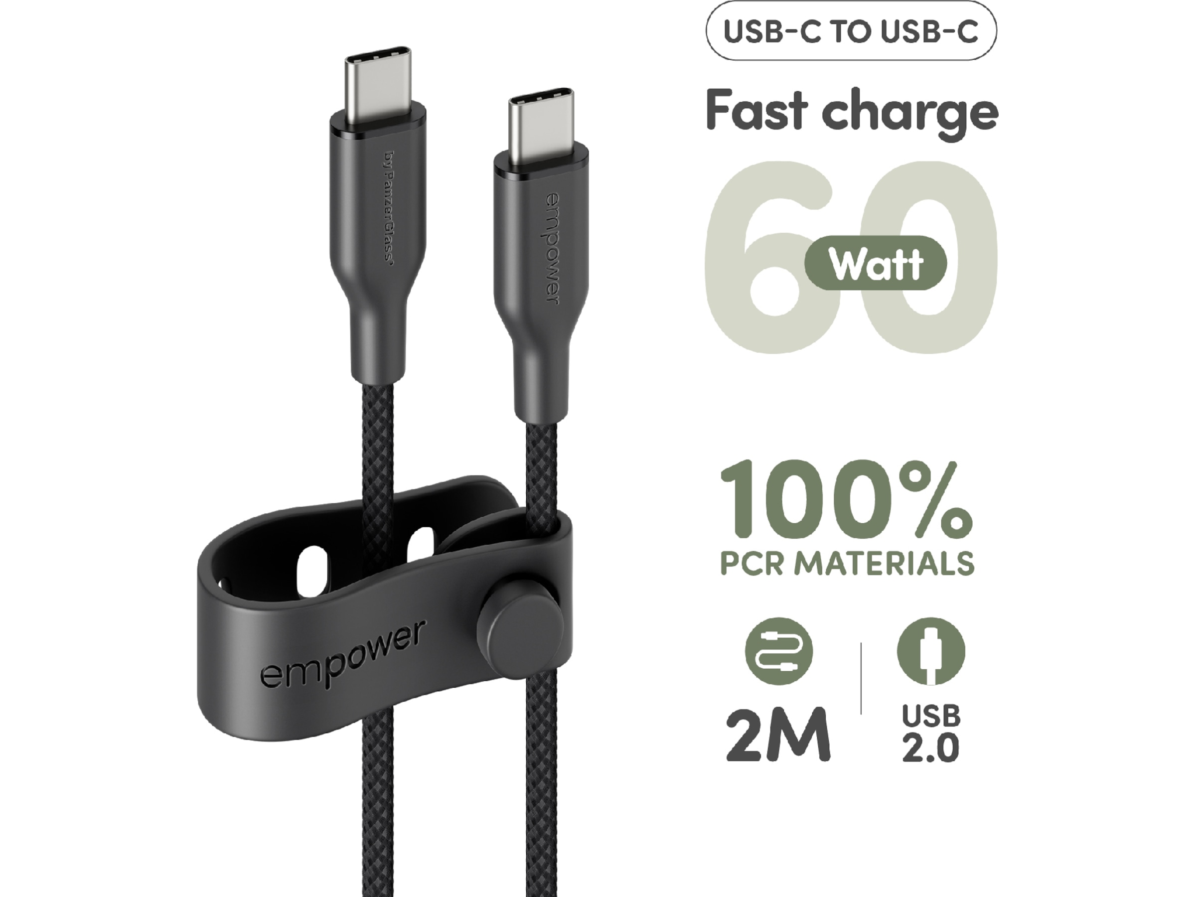 PanzerGlass Racing 60W USB-C kabel, 2m (sort) USB-kabler