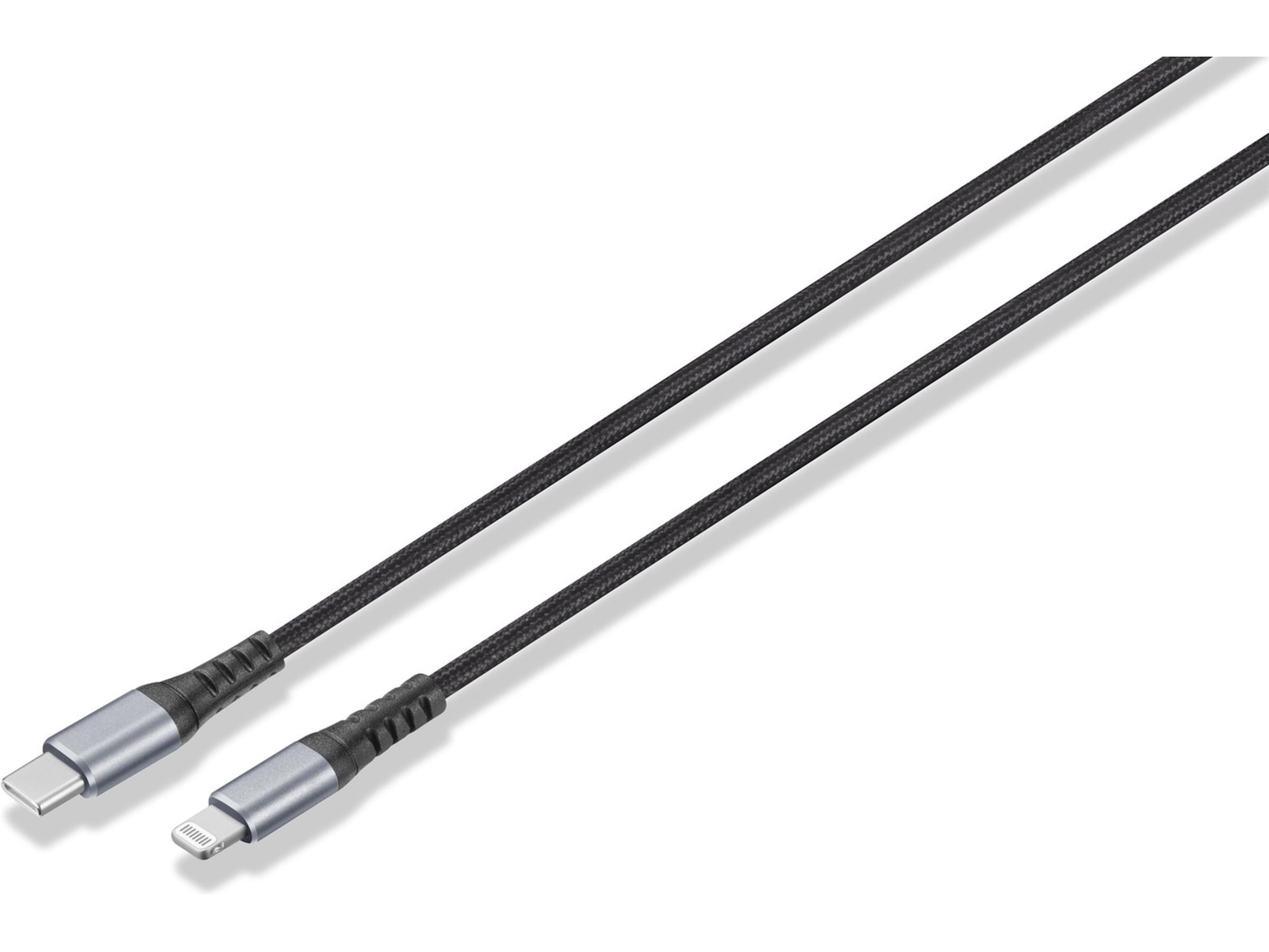 Flettet tekstilkabel, sort/grå, understøtter hurtig opladning, MFi-certificeret USB-kabler