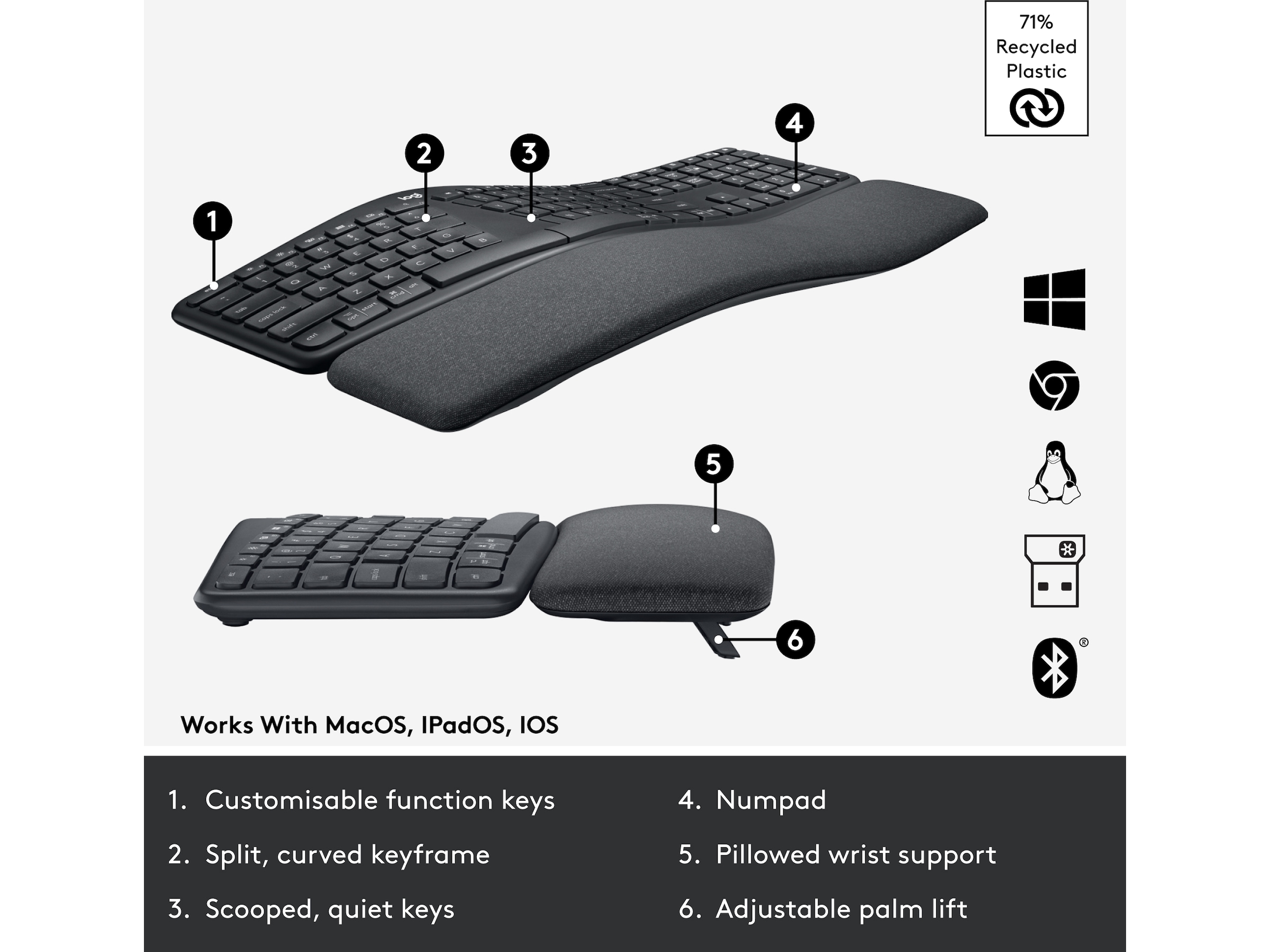 Logitech ERGO K860 Trådlös Tastatur Keyboards