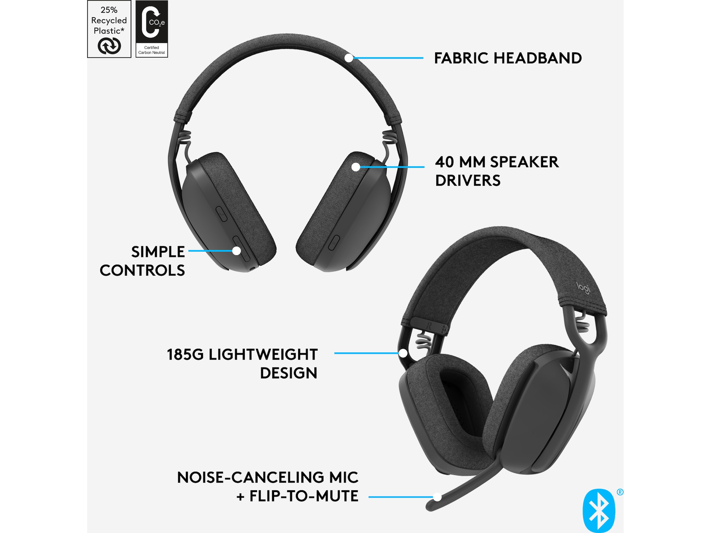 Logitech Zone Vibe 100 trådløs headset (grafitgrå) Høretelefoner