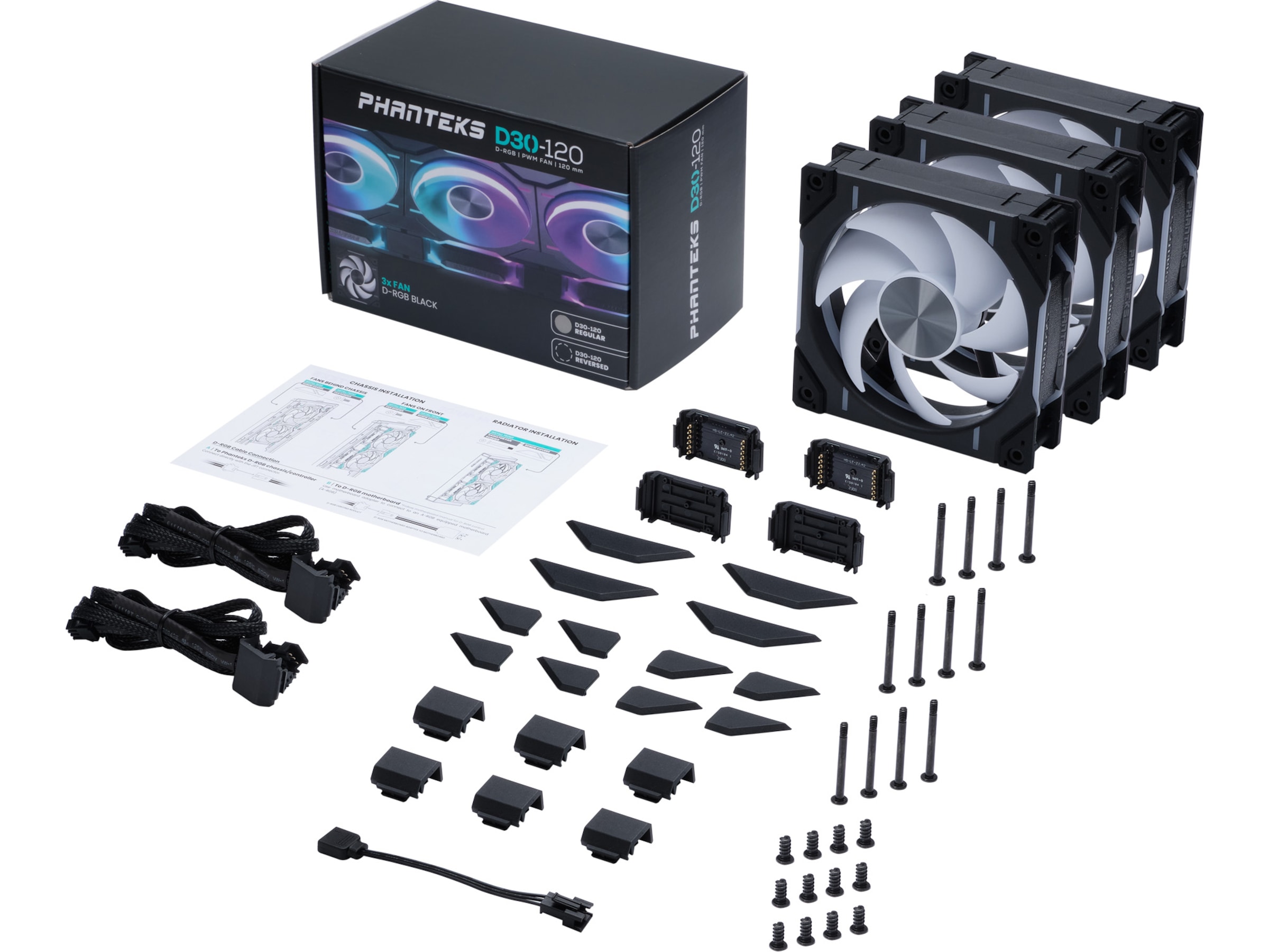 Phanteks D30 120mm DRGB Ventilator 3pack (sort) Blæsere