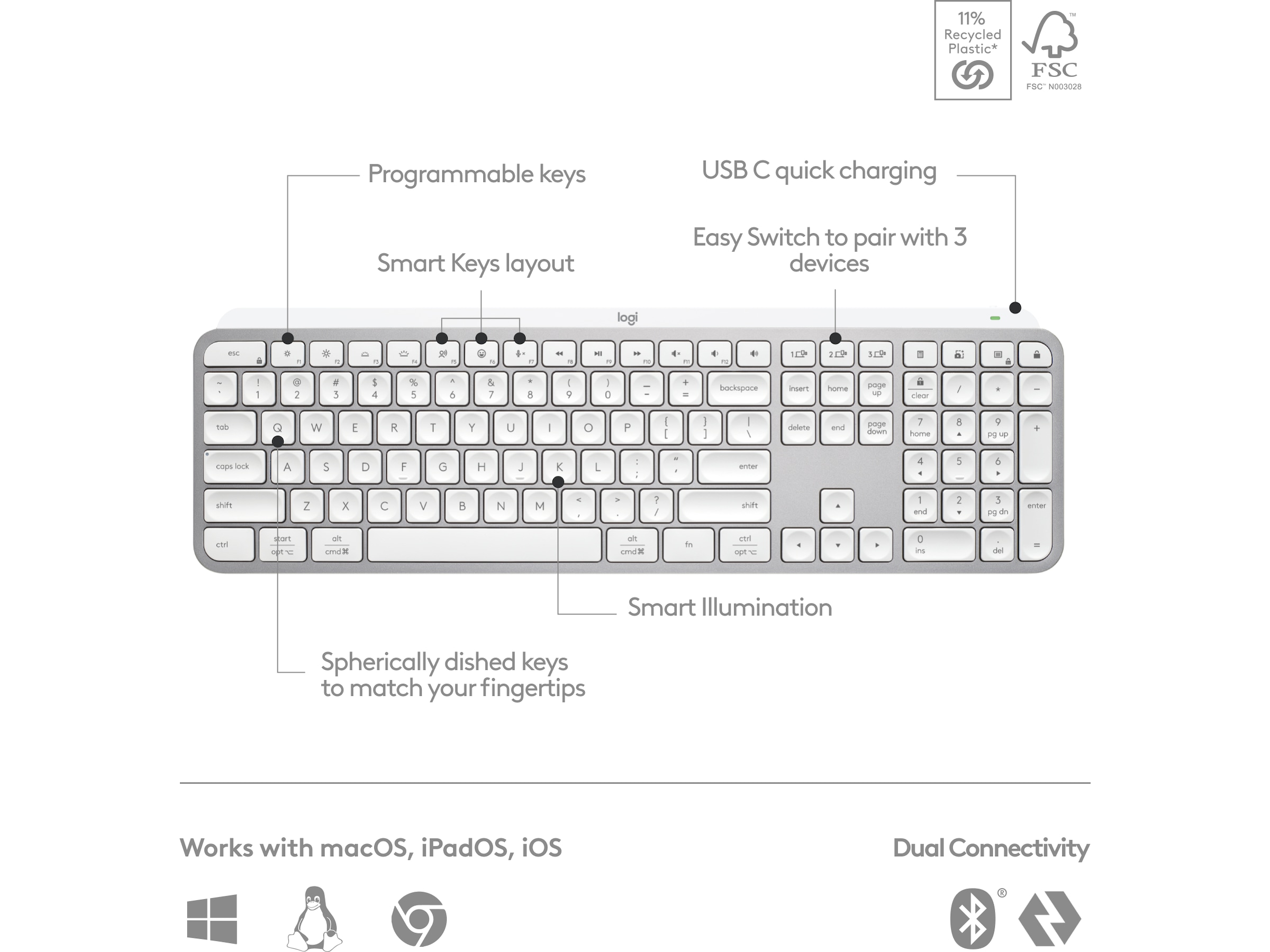 Logitech MX Keys S trådløst tastatur (pale grey) Keyboards