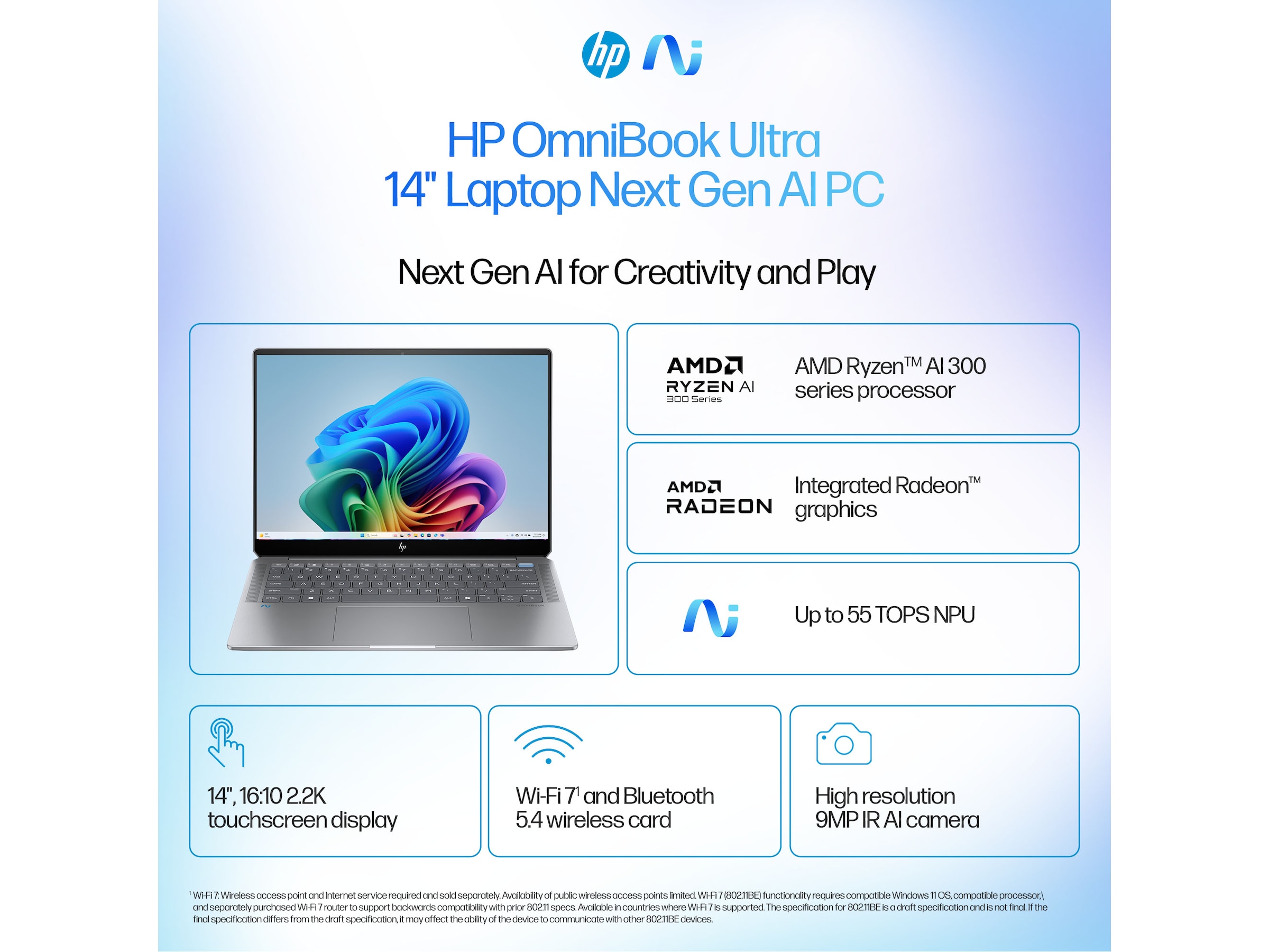 HP OmniBook Ultra Laptop 14-fd0031no 14" 2.2K Touch AMD Ryzen™ AI 9 365 Processor med Radeon™ Graphics PC - Bærbar / laptop