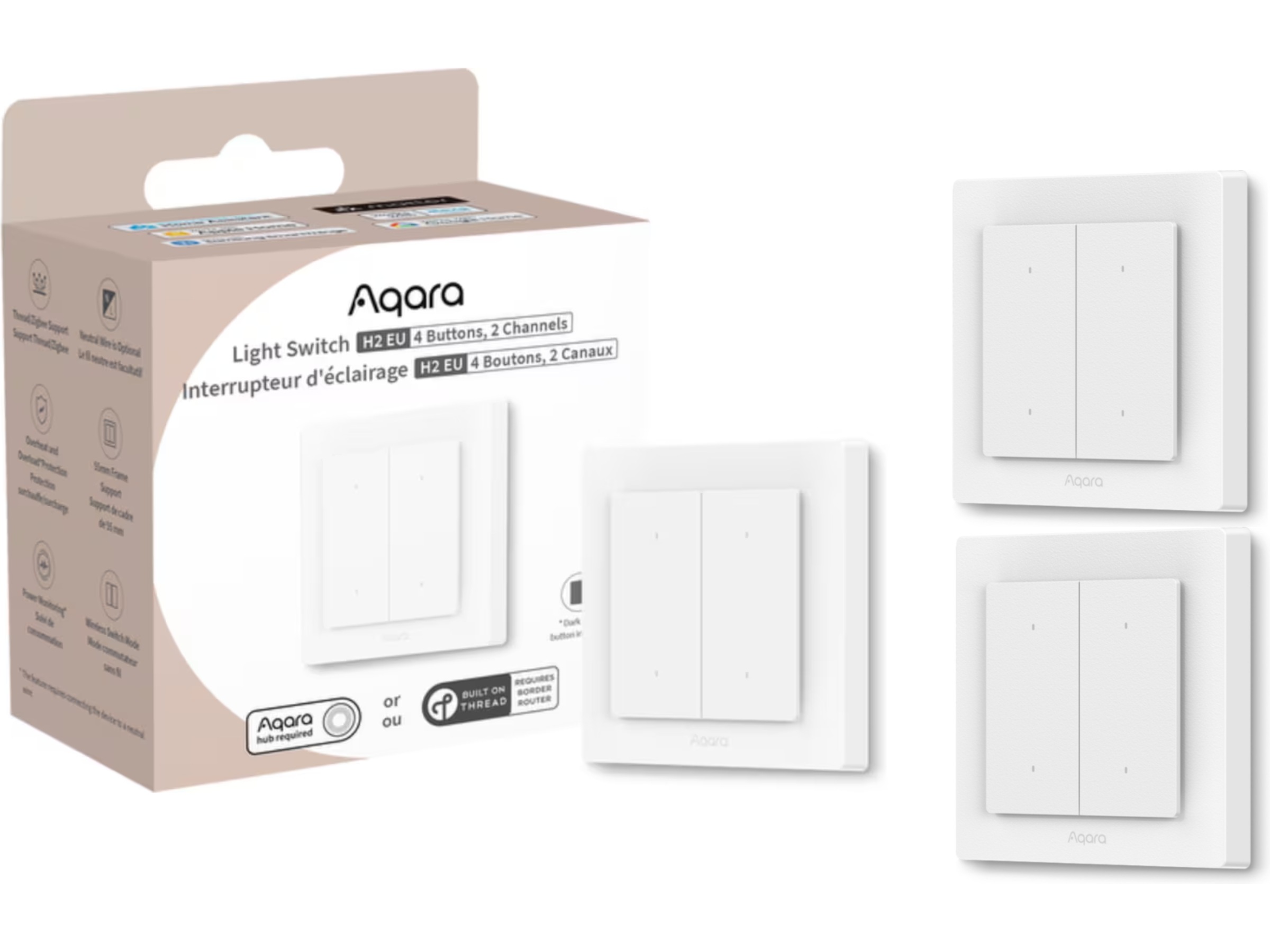 Aqara H2 EU lyskontakt (4 knapper) - 3-pack Kontakter, lysdæmpere & lyskontrol