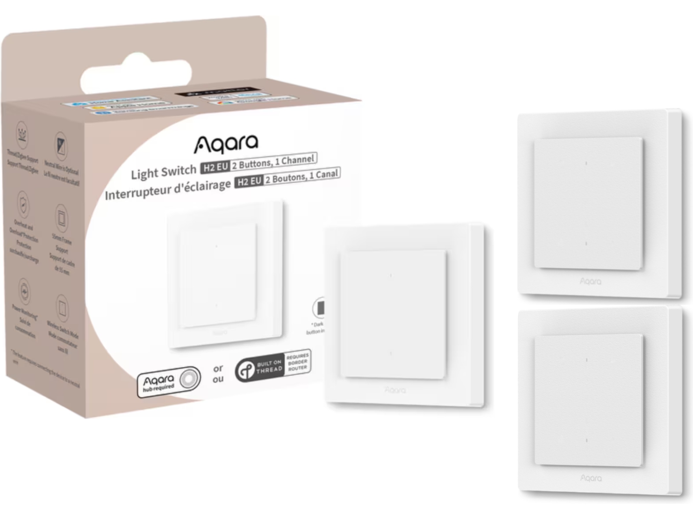 Aqara H2 EU lyskontakt (1 knap) - 3-pack Kontakter, lysdæmpere & lyskontrol