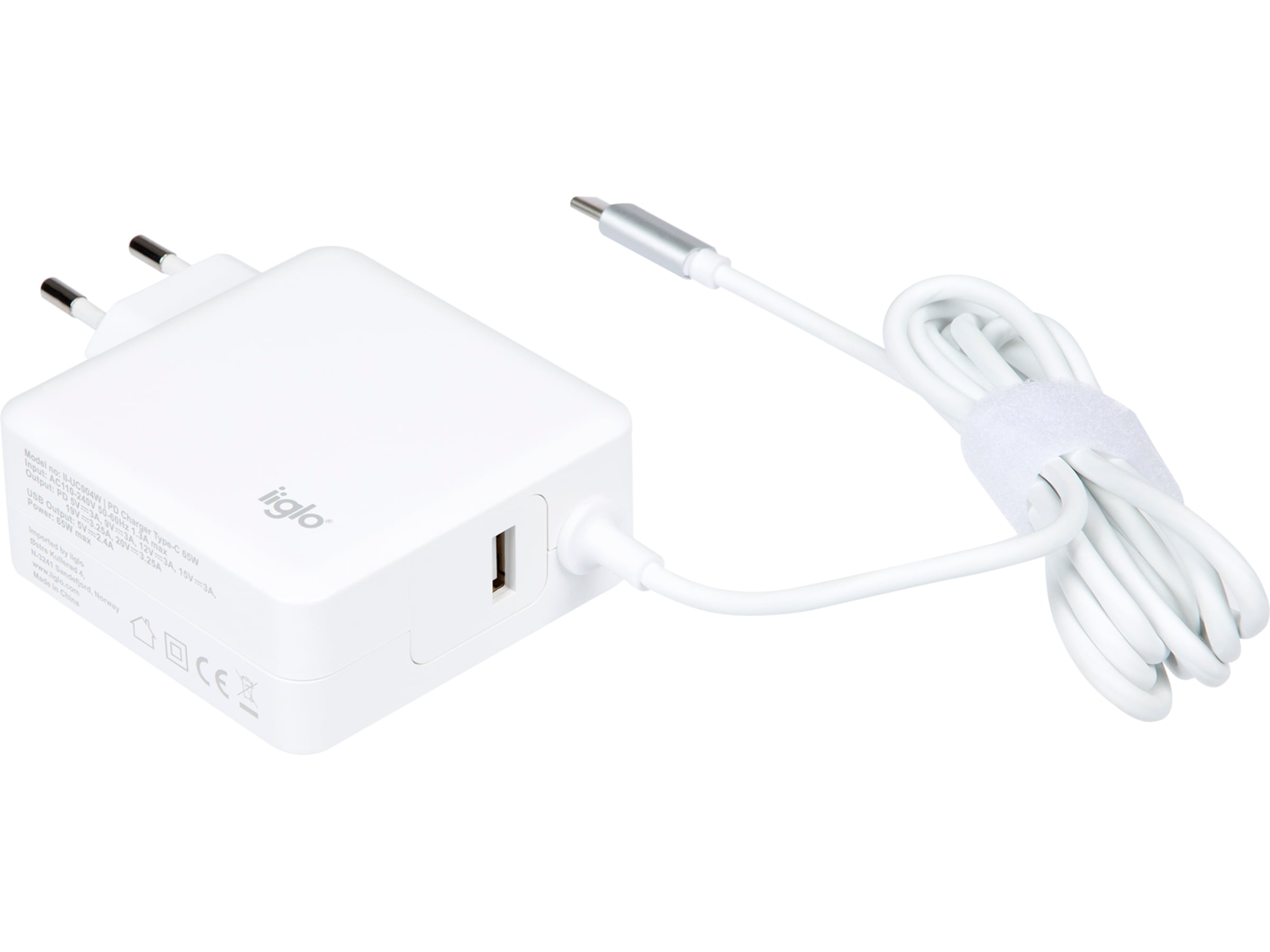 iiglo universal oplader til PC, telefon og tablet, USB-C 65W Batteri og lader