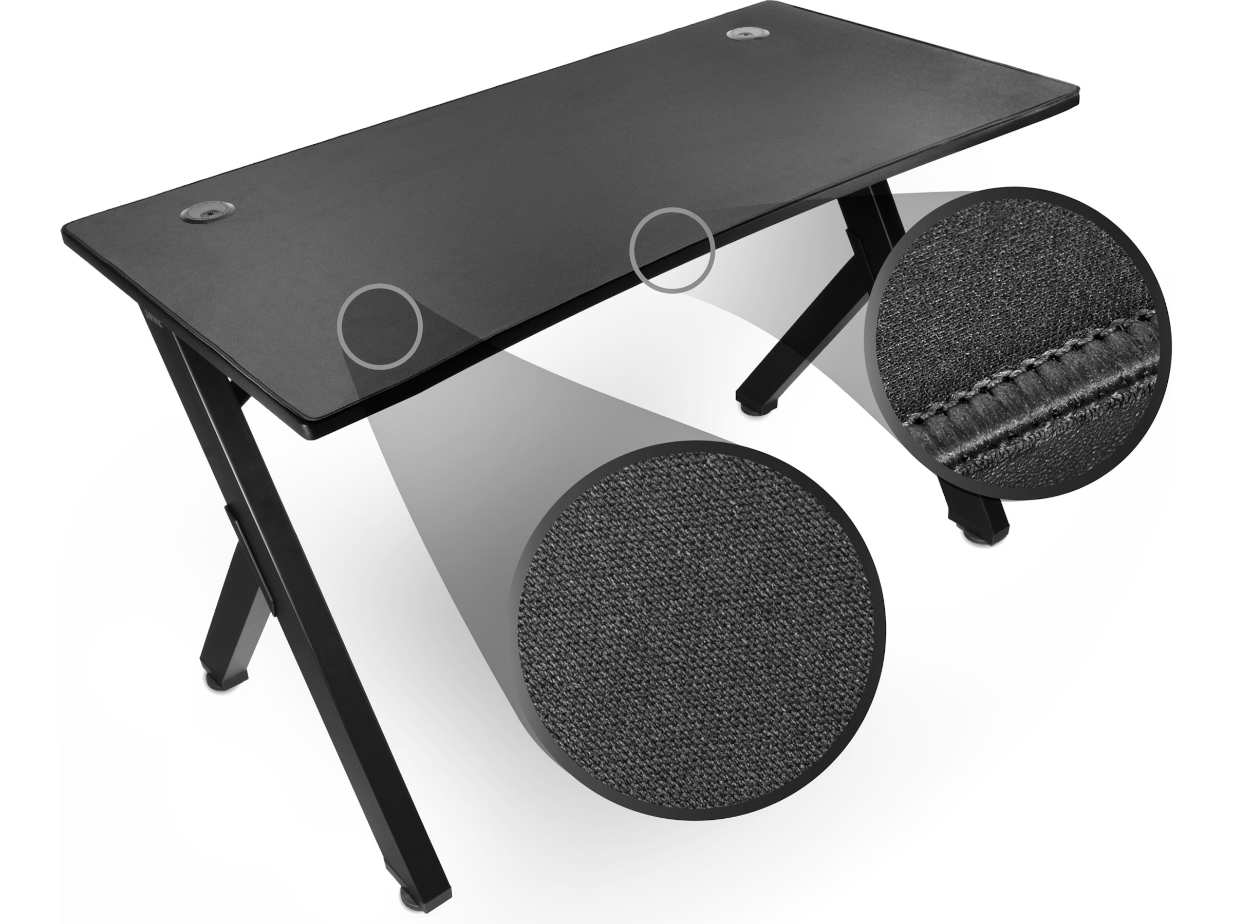 Svive Cygnus Gaming Desk mat sort med sorte sømme Gamingdesk