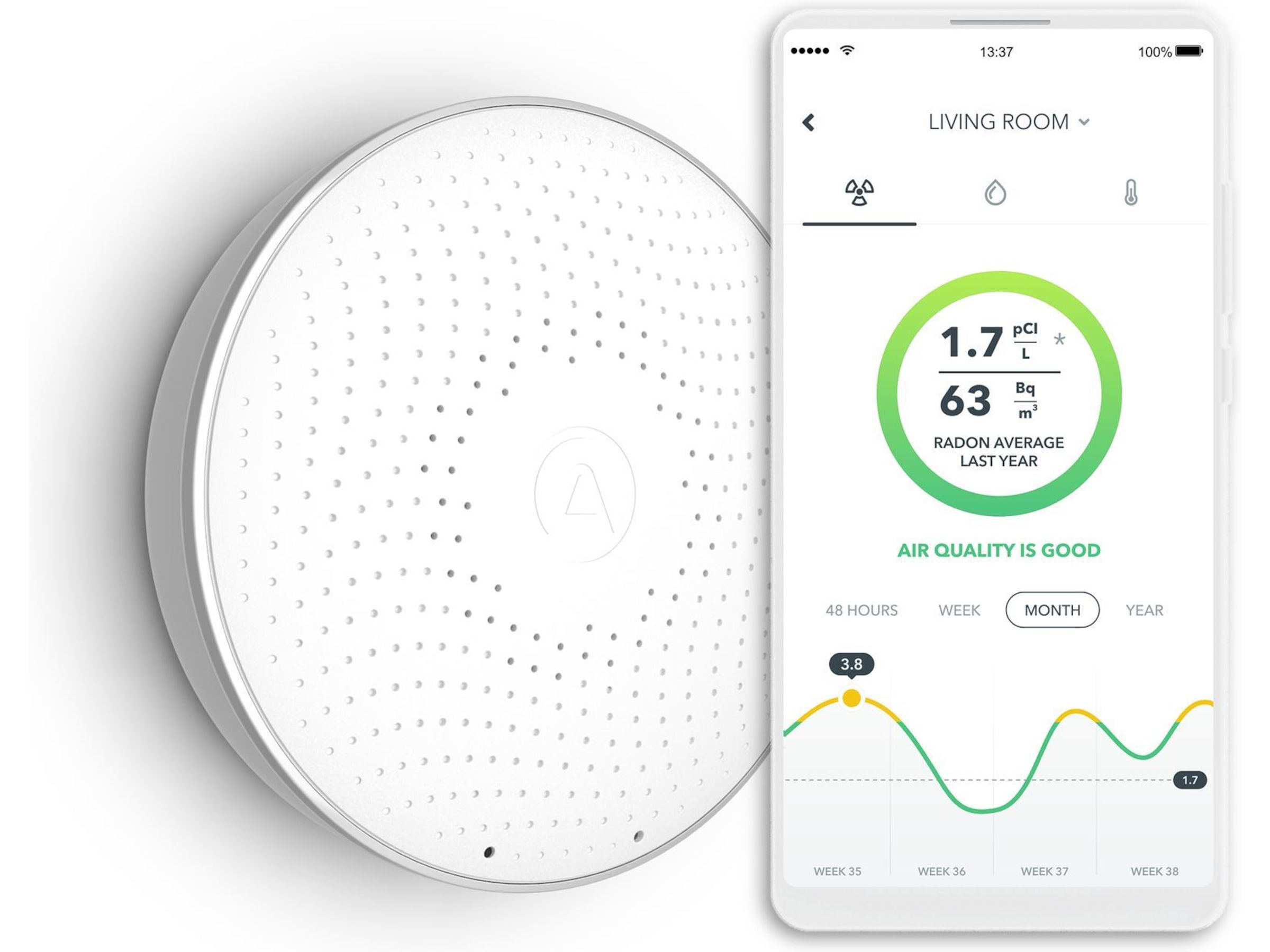Airthings Wave Radonmåler (hvid) Luftkvalitetsmålere
