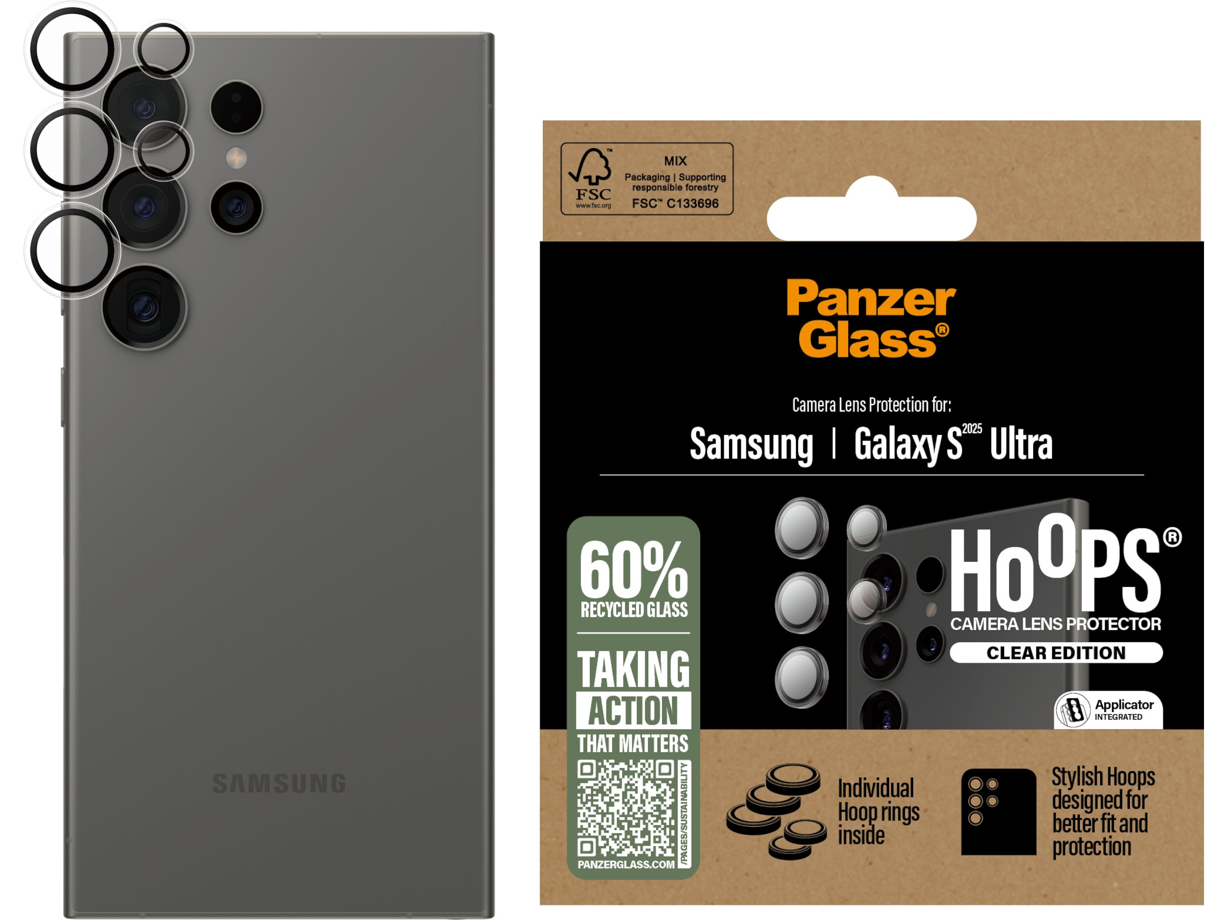 PanzerGlass Galaxy S25 Ultra Hoops Linsebeskytter (gennemsigtig) Skærmbeskyttelse mobiltelefon